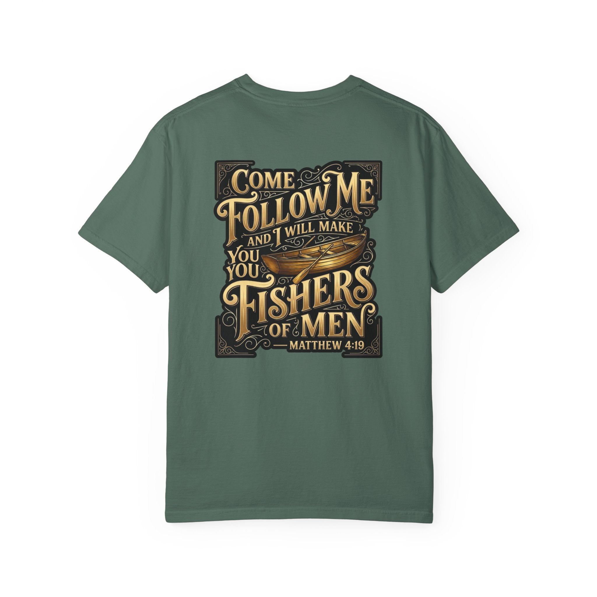 Fishers of Men T-Shirt — “Come Follow Me” Matthew 4:19 Christian Cross Tee
