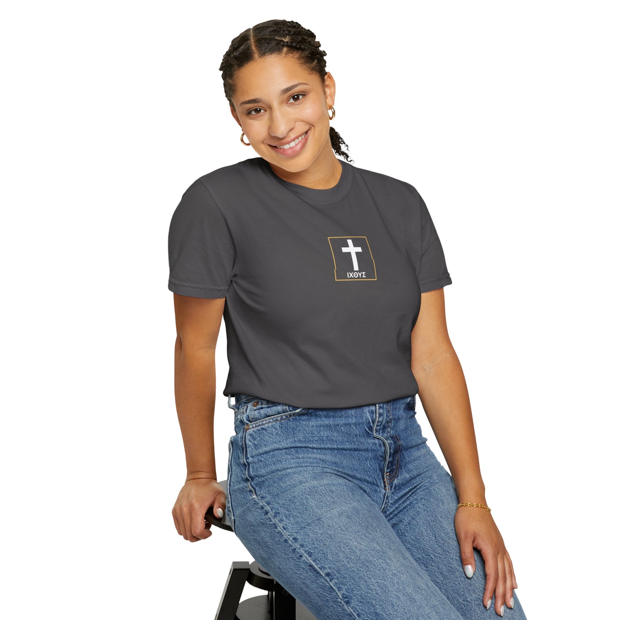 Christian Cross T-Shirt — "Follow Me and I Will Make You Fishers of Men" Back Graphic