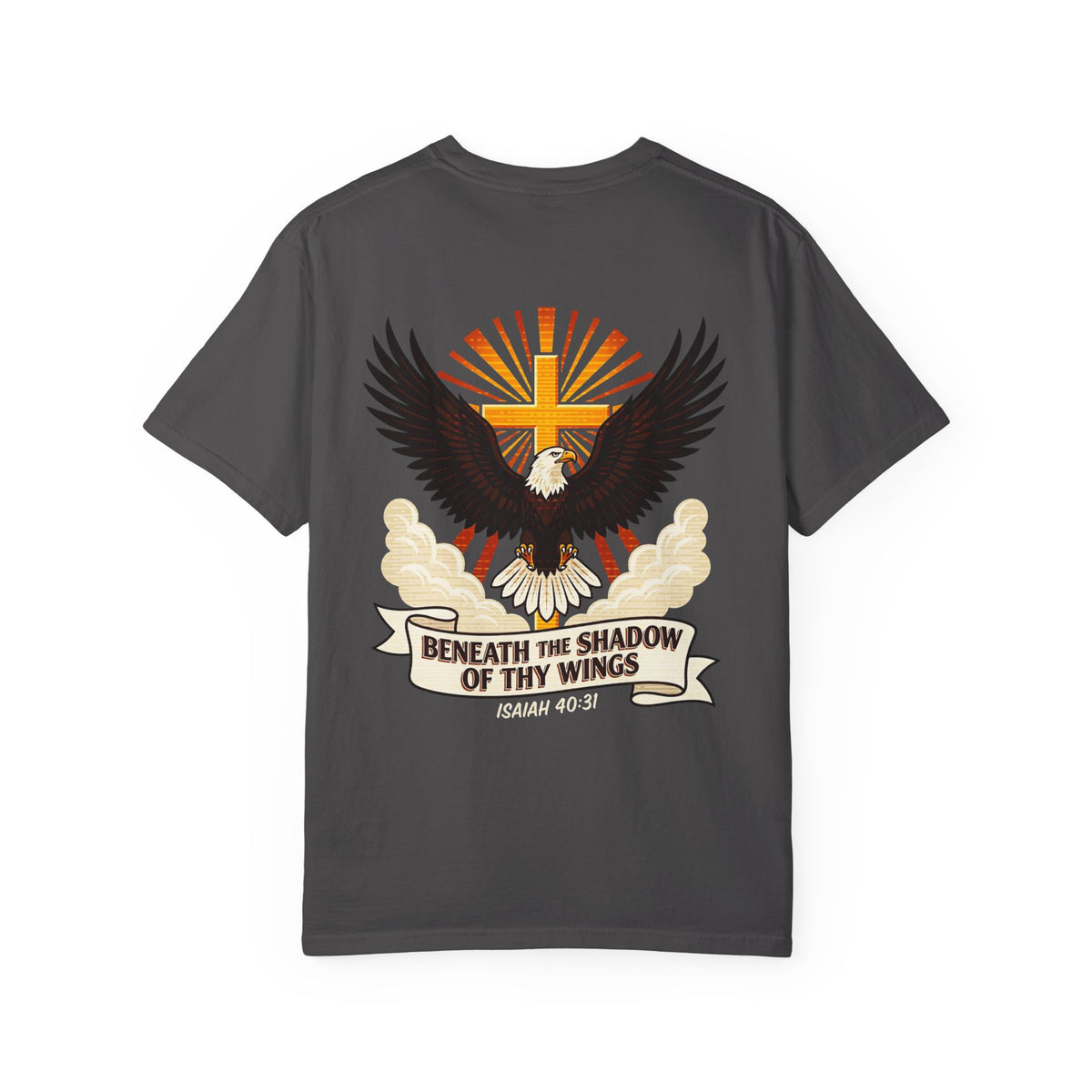 Christian Eagle Cross T‑Shirt — "Beneath the Shadow of Thy Wings" (Isaiah 40:3)