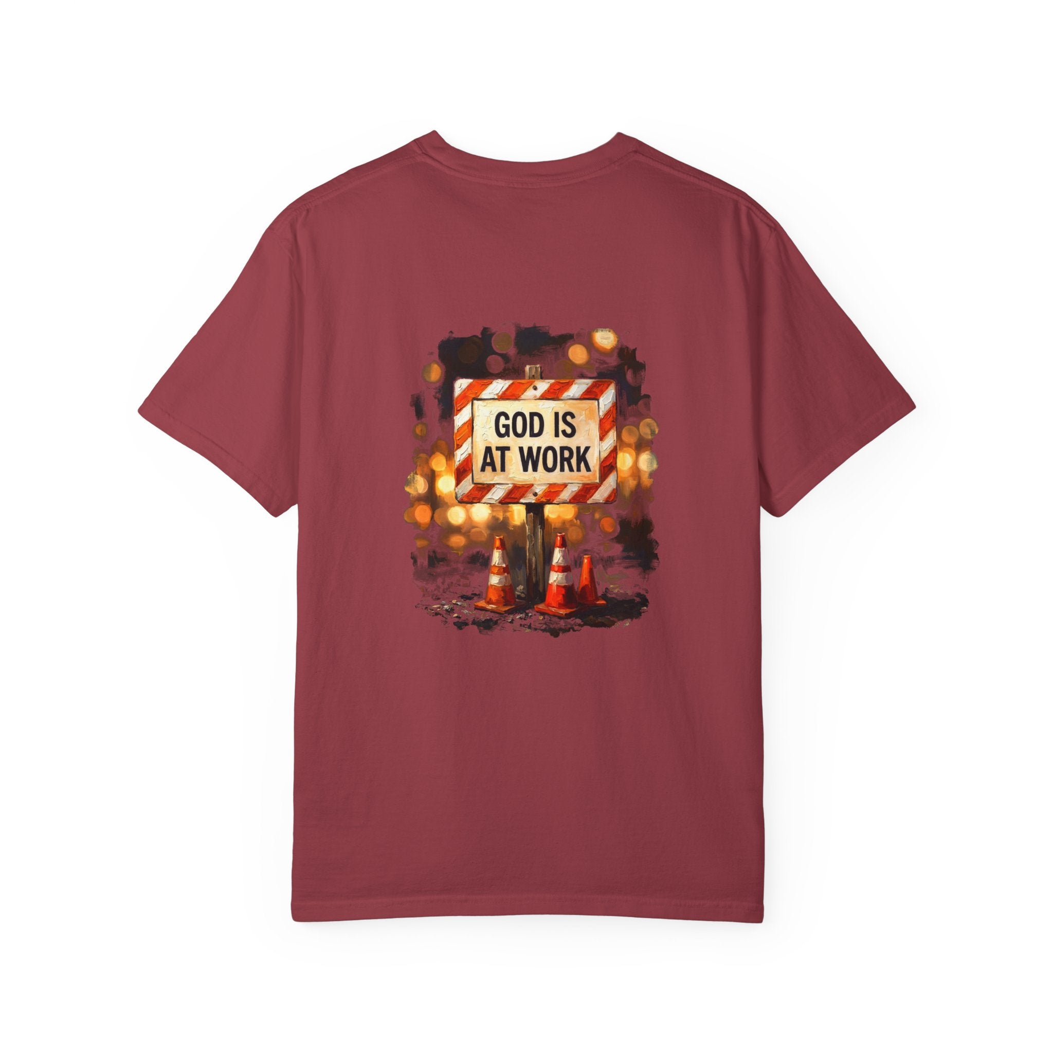 Christian T-Shirt — "God Is At Work" Cross Graphic Tee