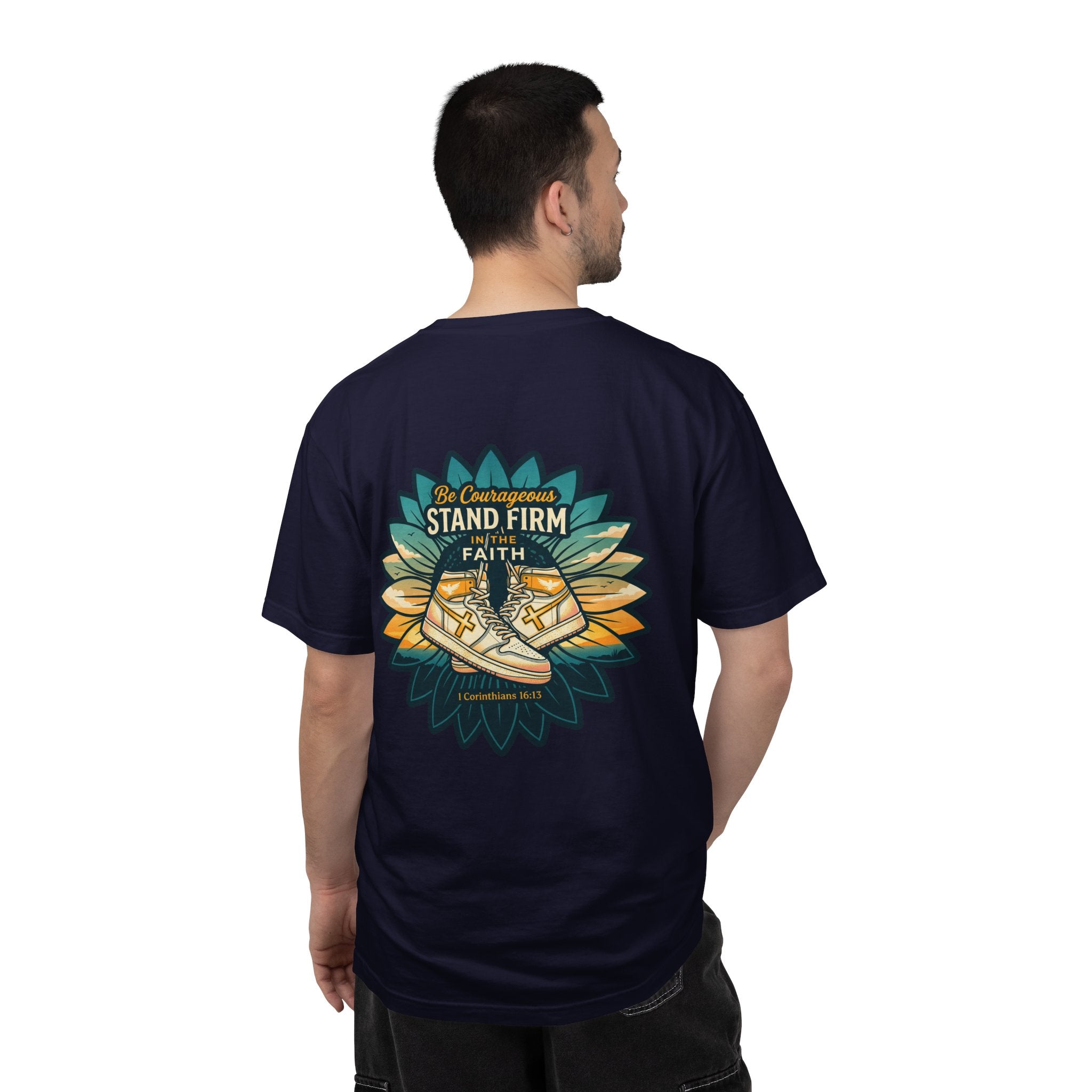 Faith Cross T‑Shirt — "Be Courageous, Stand Firm" Graphic Tee