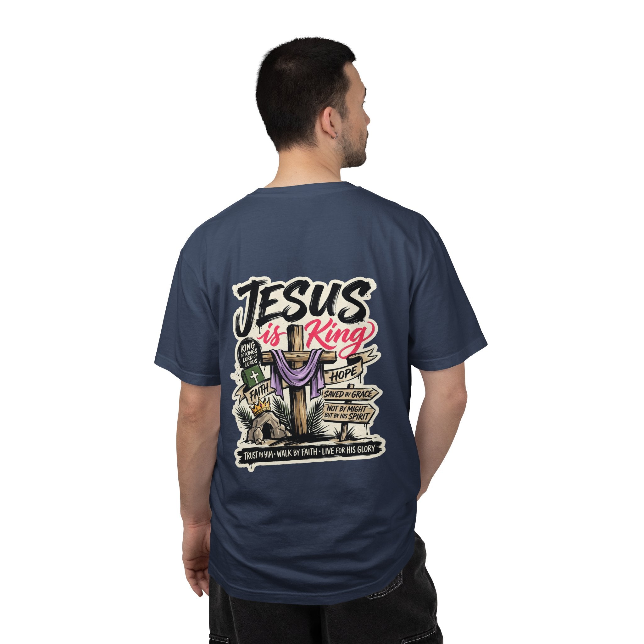 Christian T-Shirt — "Jesus Is King" Cross Graphic Tee