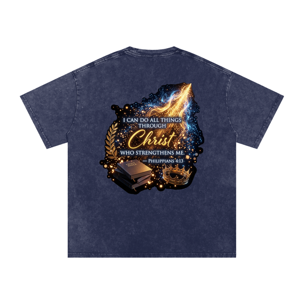 Through Christ Snow Washed Oversized Cotton T-Shirt