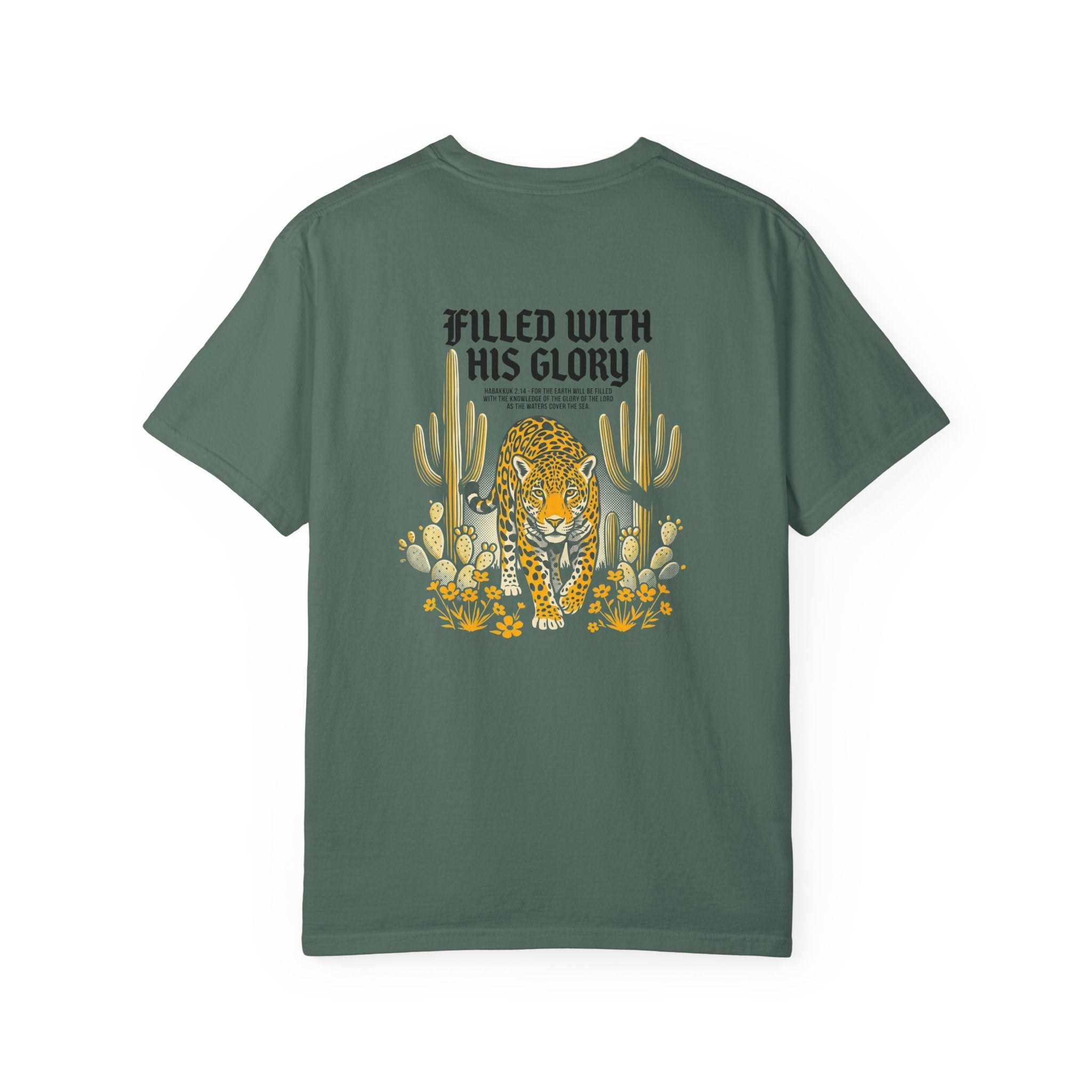 Christian Leopard Desert T-Shirt — "Filled With His Glory" Back Print