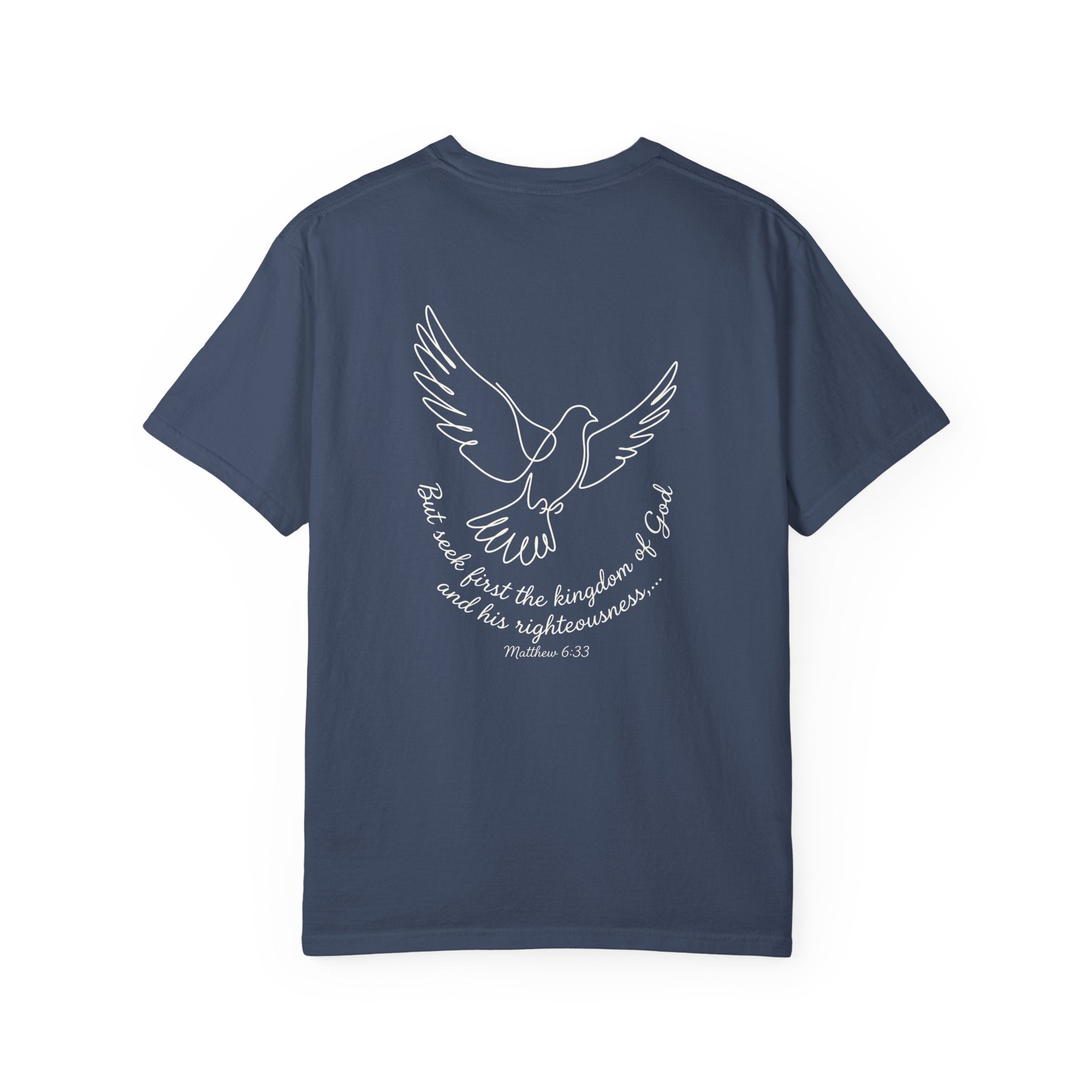 Faith Dove T-Shirt — Matthew 6:33 Scripture Cross Tee