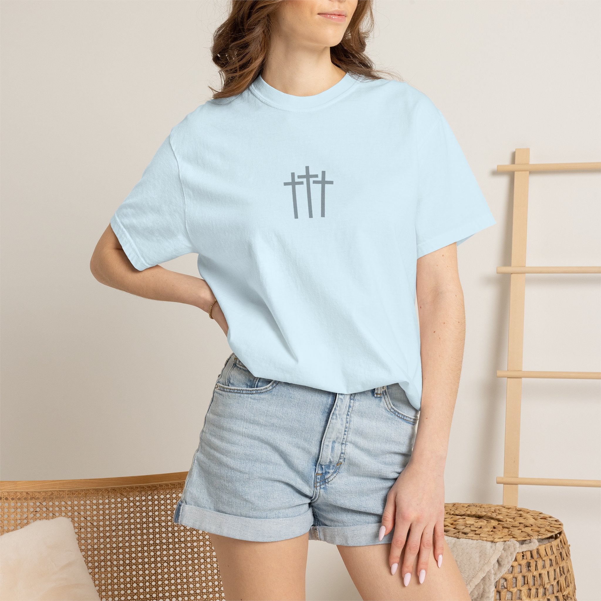 Faith Floral T-Shirt — Three Crosses Front with ‘Blessed are the Peacemakers’ Floral Back