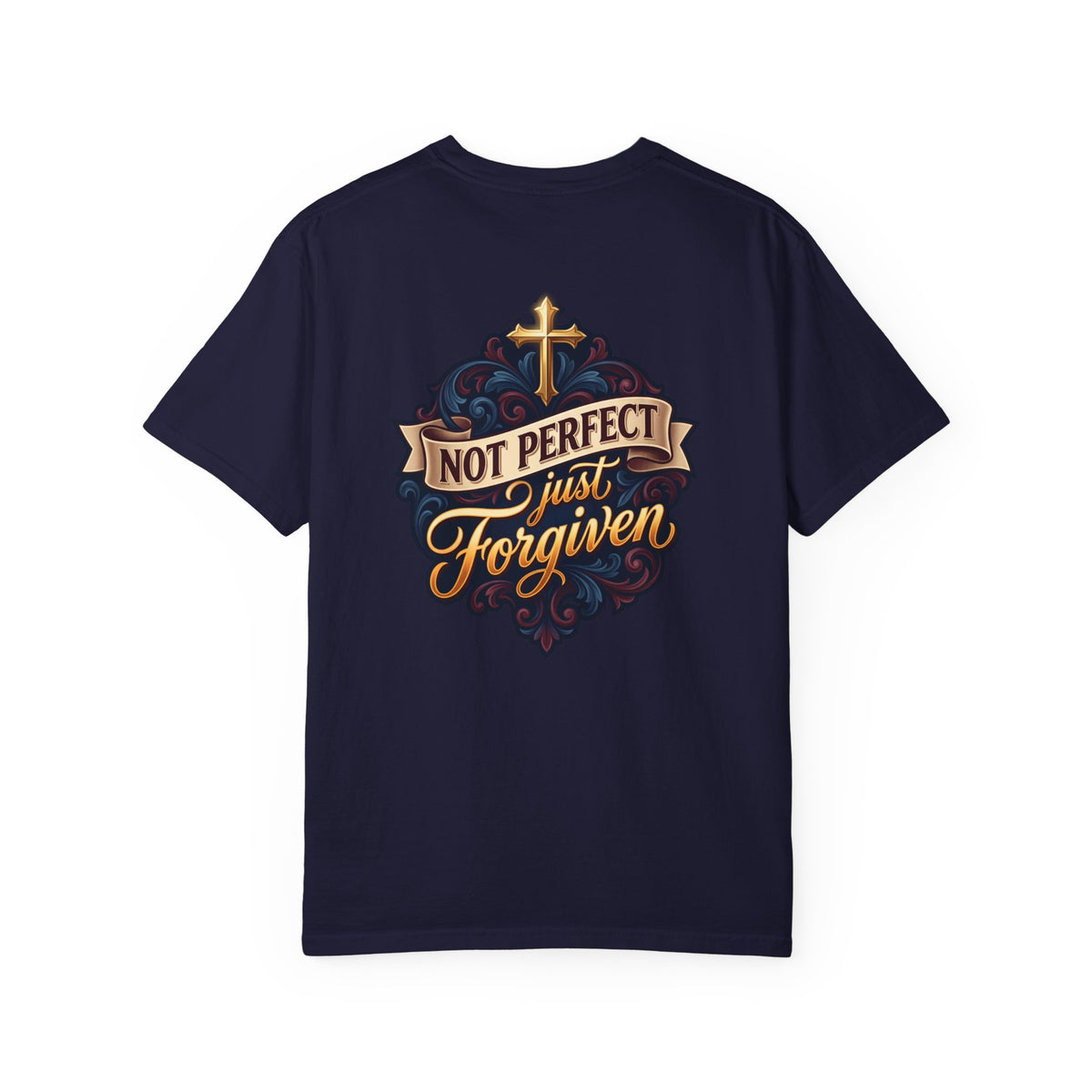Christian Cross T-Shirt — "Not Perfect, Just Forgiven" Garment-Dyed Tee