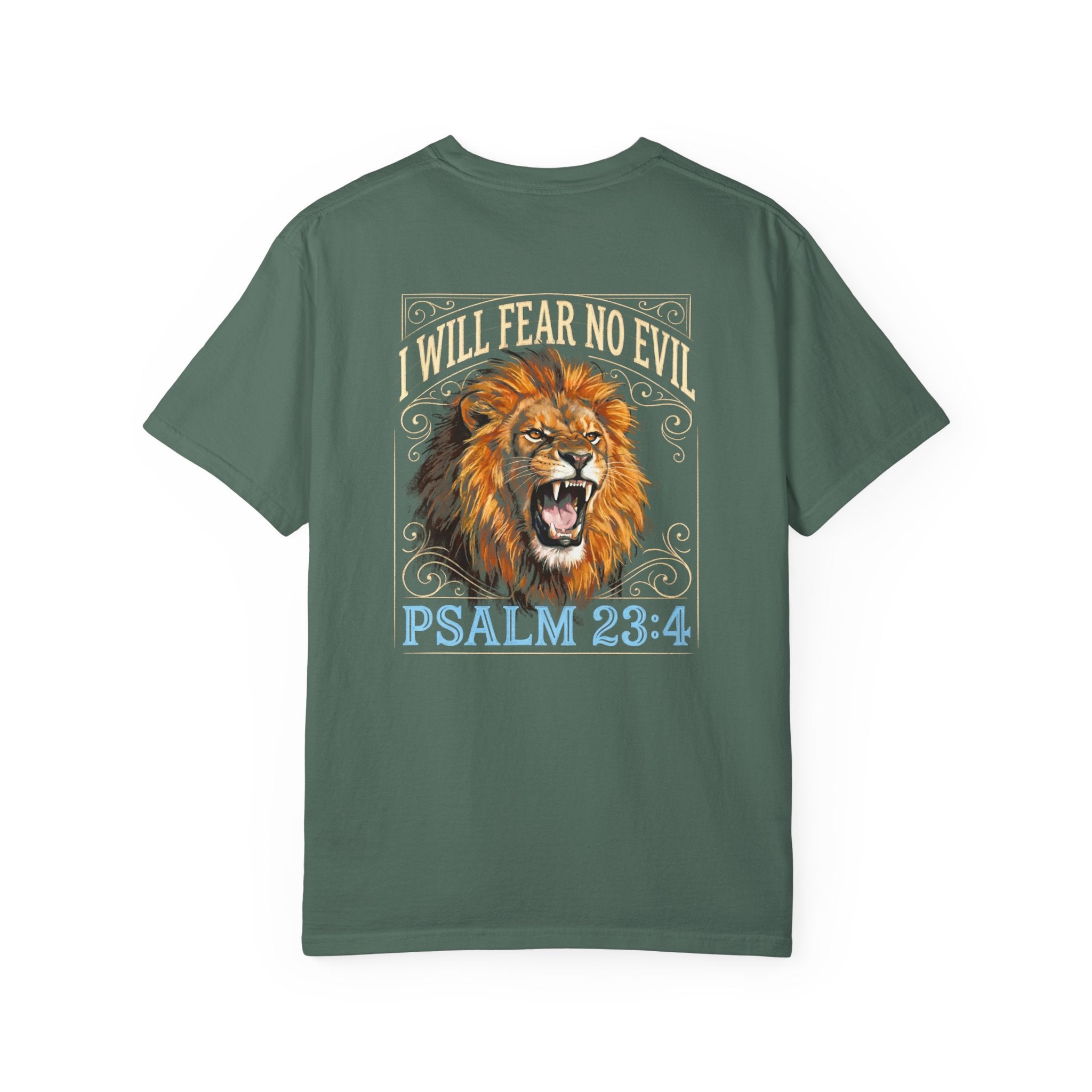 Psalm 23:4 Lion T-Shirt — I Will Fear No Evil Christian Tee