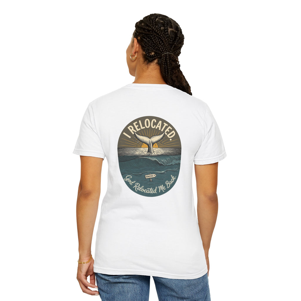 Relocated Whale Tail T-Shirt — “I Relocated” Retro Ocean Graphic Tee