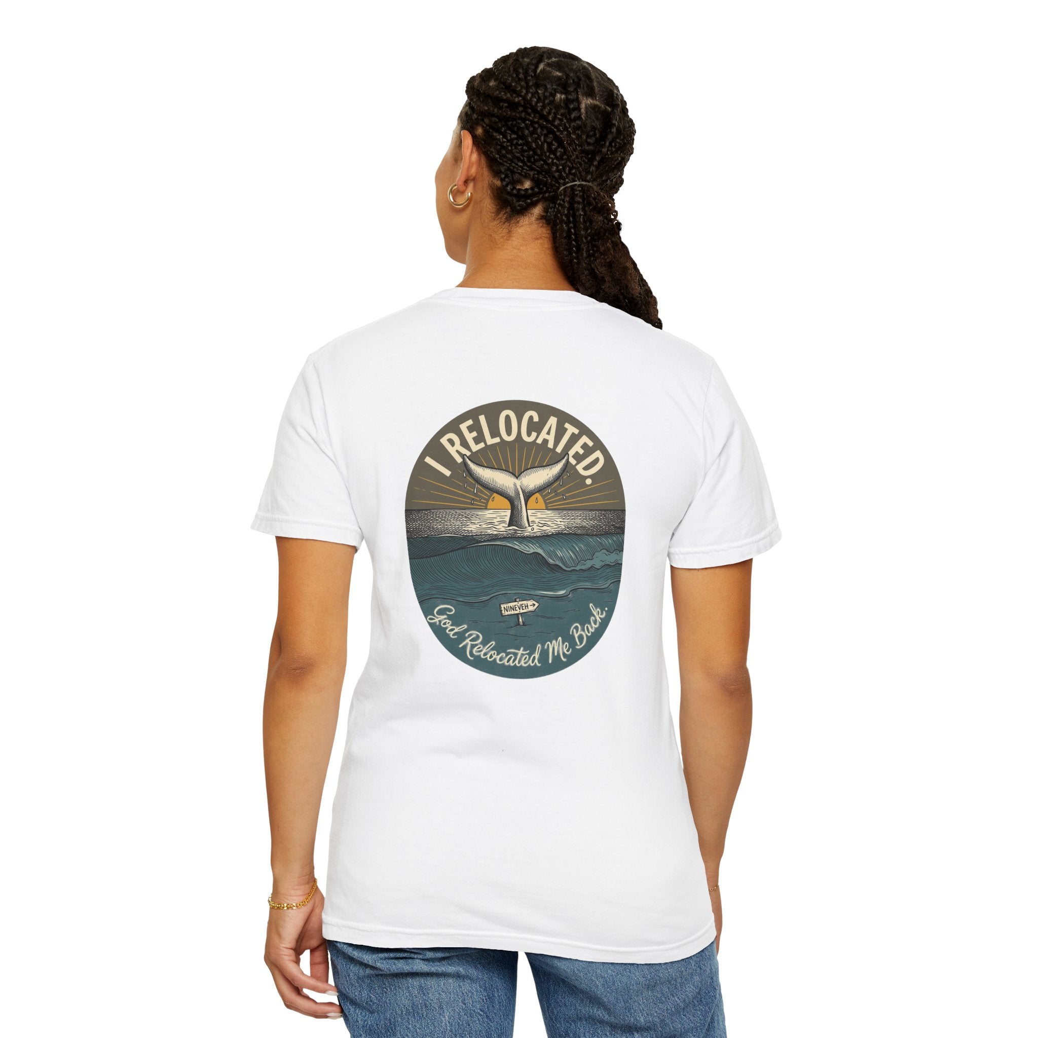 Relocated Whale Tail T-Shirt — “I Relocated” Retro Ocean Graphic Tee