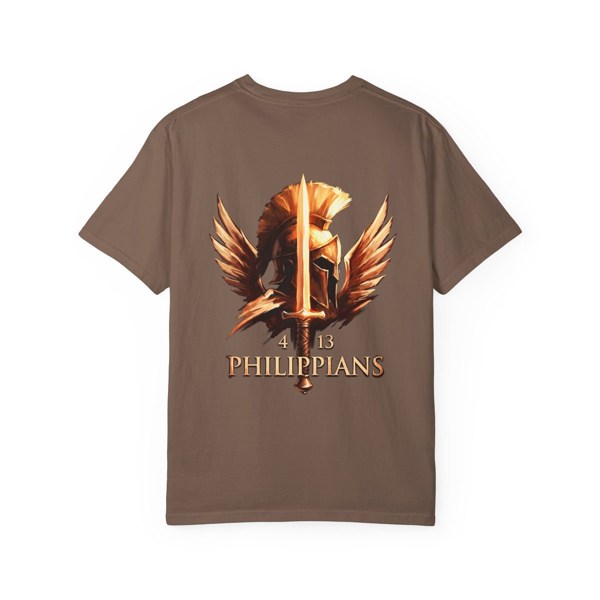 Christian Philippians 4:13 T-Shirt — Warrior Helmet Cross Graphic Tee