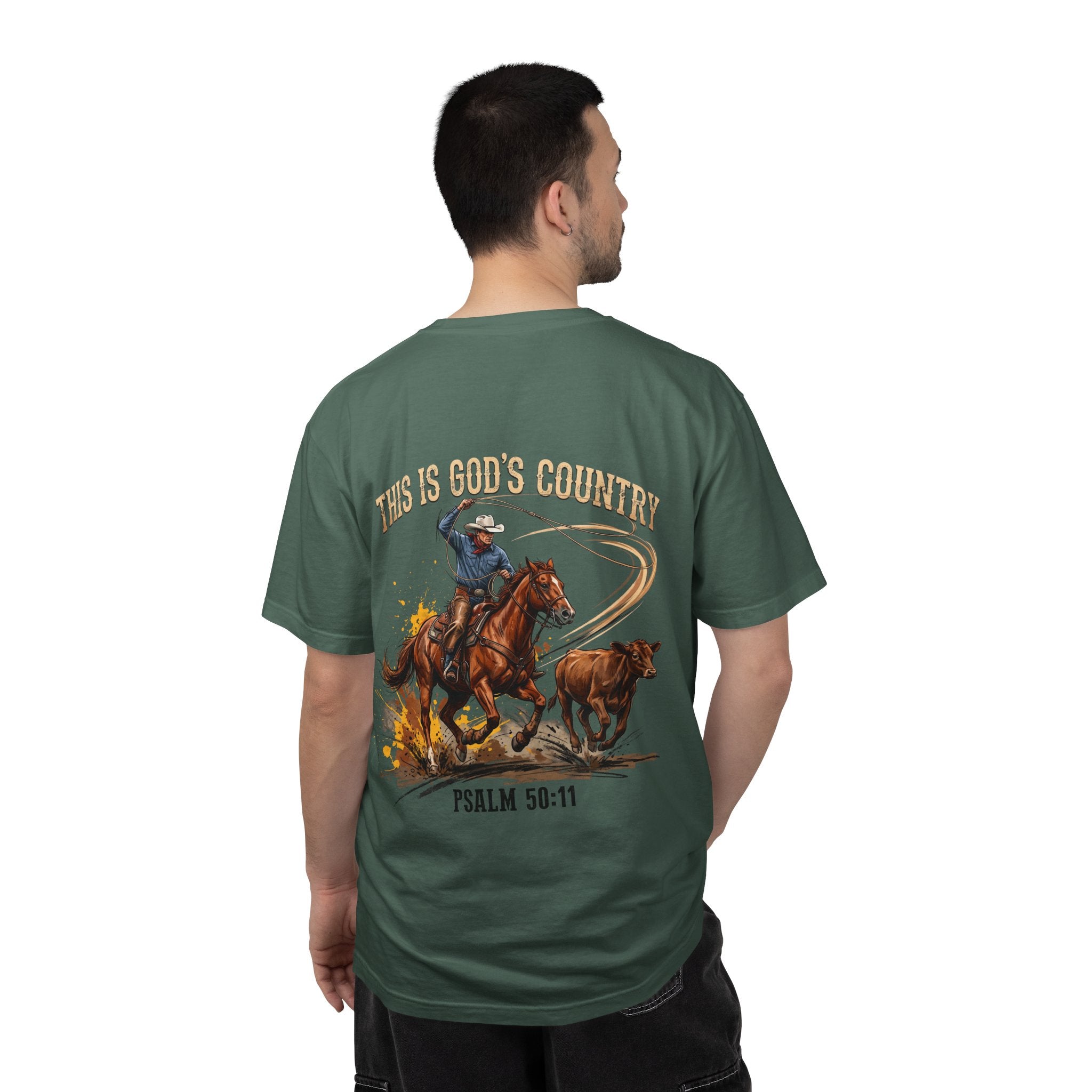 Christian Cowboy T-Shirt — "This Is God's Country" Psalm 96:11 Garment-Dyed Tee