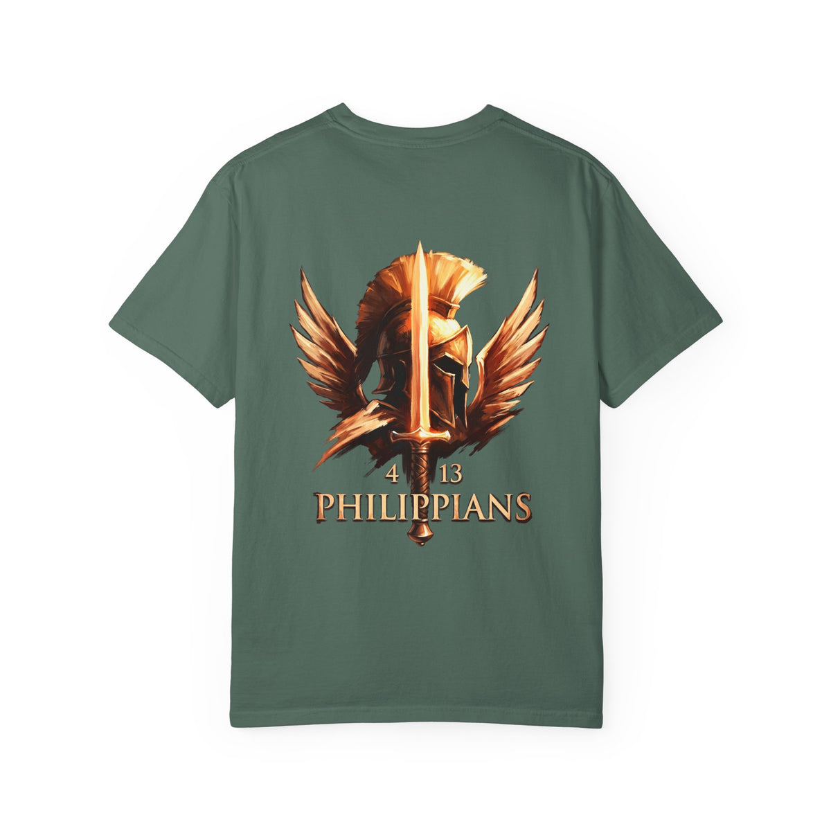 Christian Philippians 4:13 T-Shirt — Warrior Helmet Cross Graphic Tee