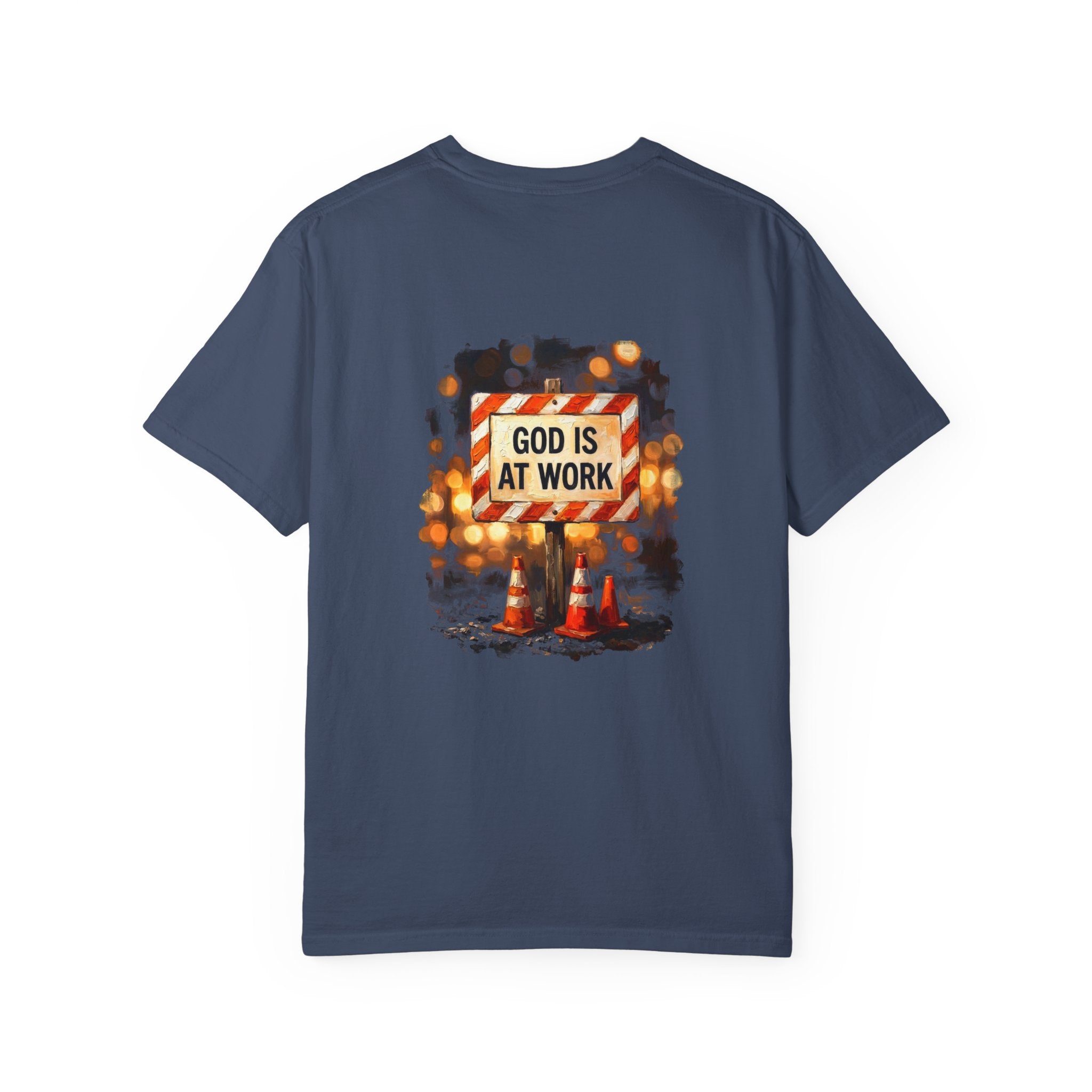 Christian T-Shirt — "God Is At Work" Cross Graphic Tee