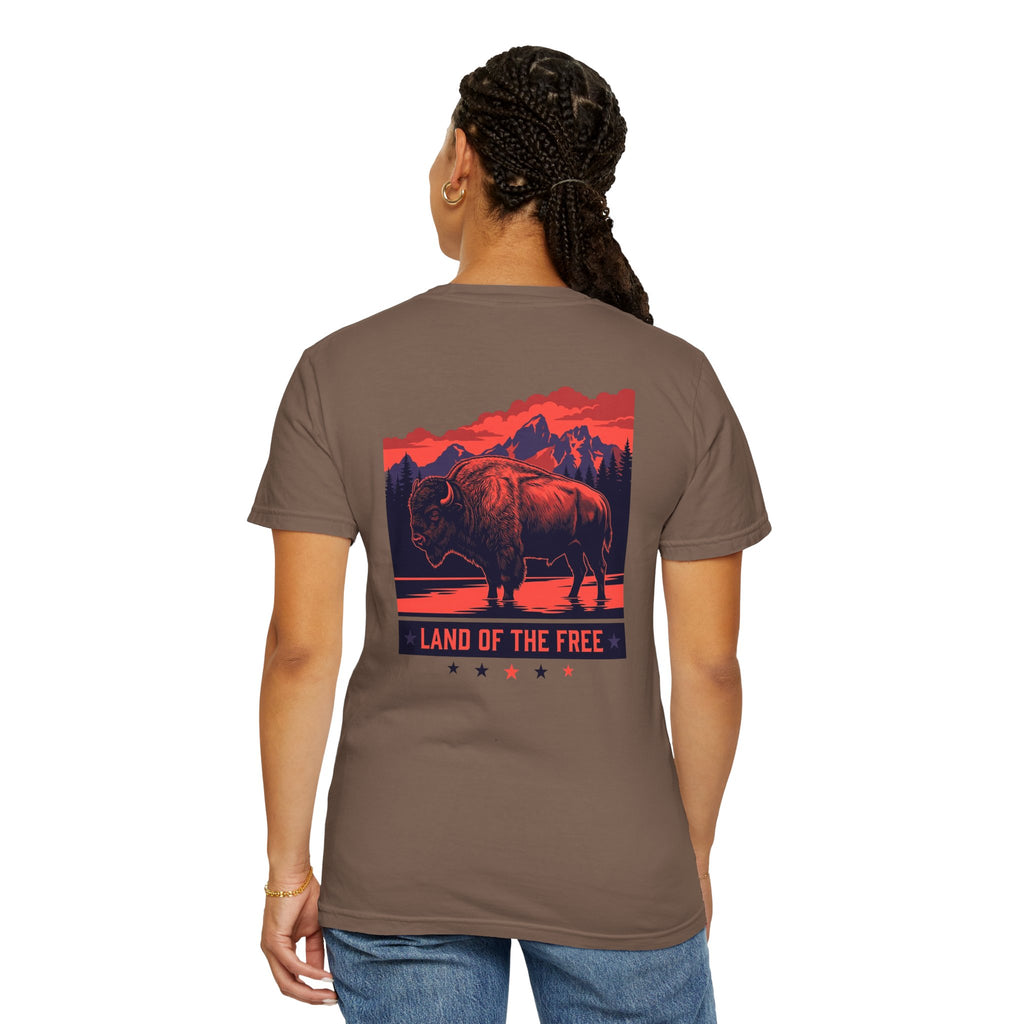 Americana Buffalo Tee — "Land of the Free" Garment-Dyed T-Shirt
