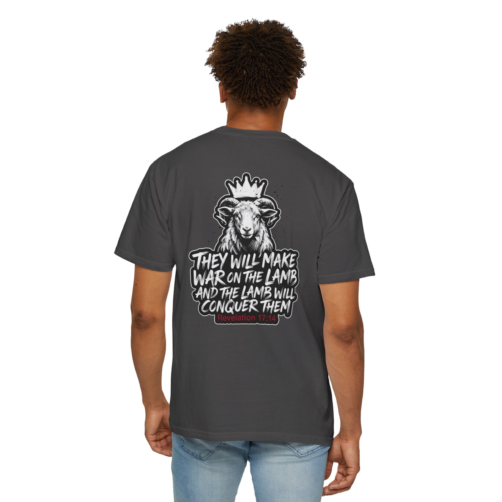 Christian Lamb Graphic T-Shirt — "They Will Make War on the Lamb" Back Design
