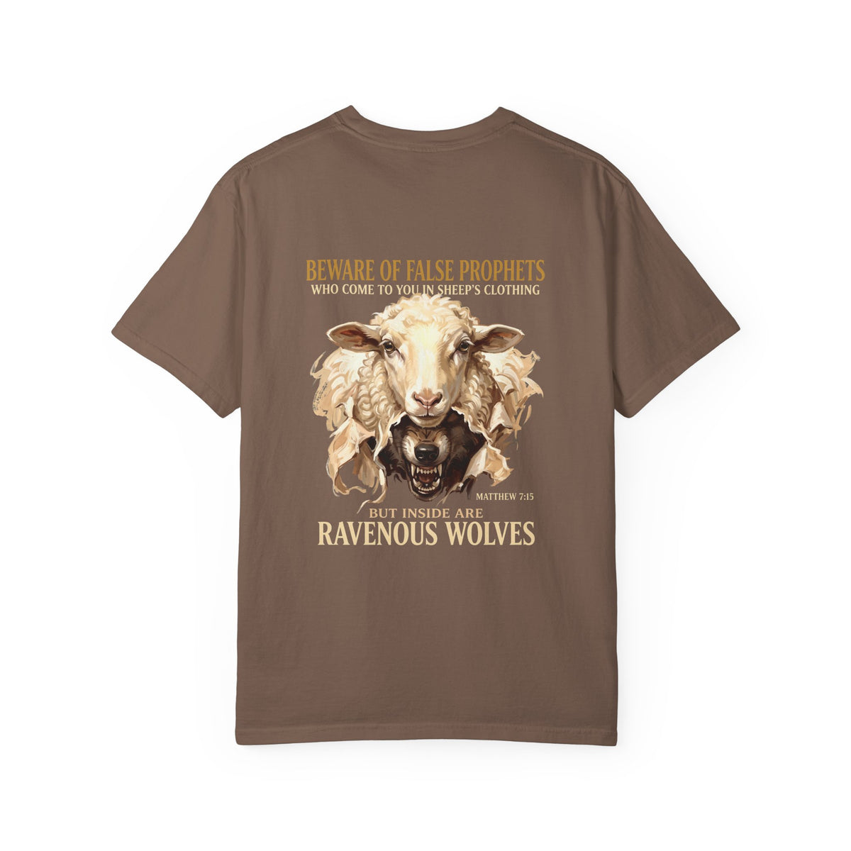Christian Graphic T-Shirt — "Ravenous Wolves" Sheep & Cross Faith Tee