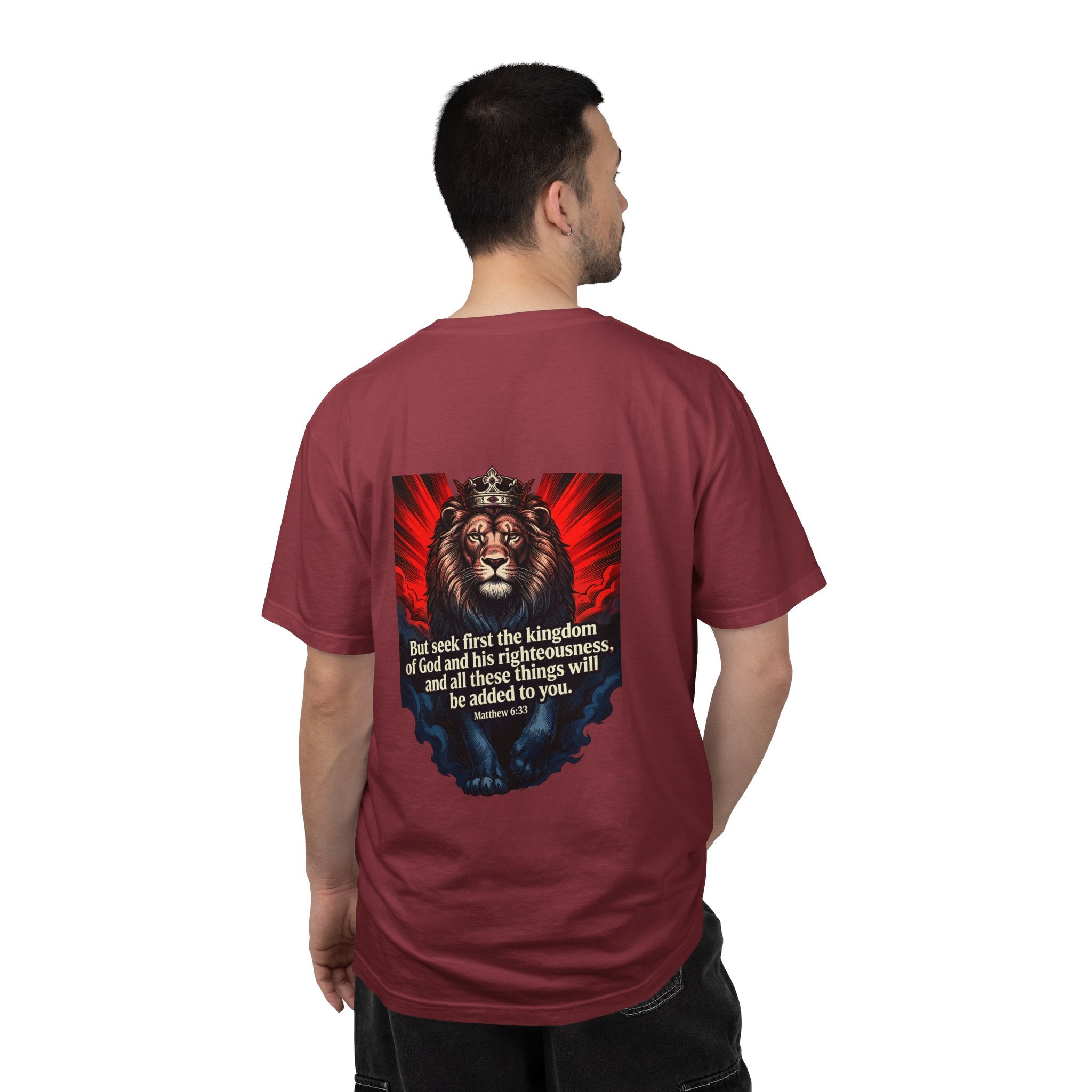 Christian Lion T-Shirt — 'But seek first the kingdom of God' Scripture Tee