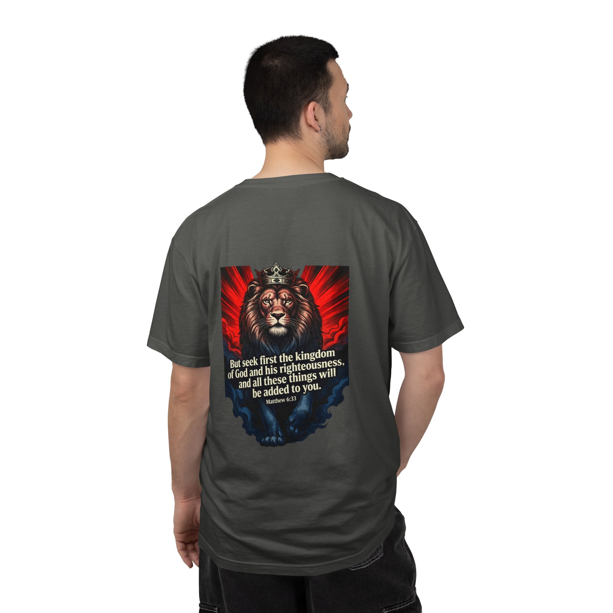 Christian Lion T-Shirt — 'But seek first the kingdom of God' Scripture Tee