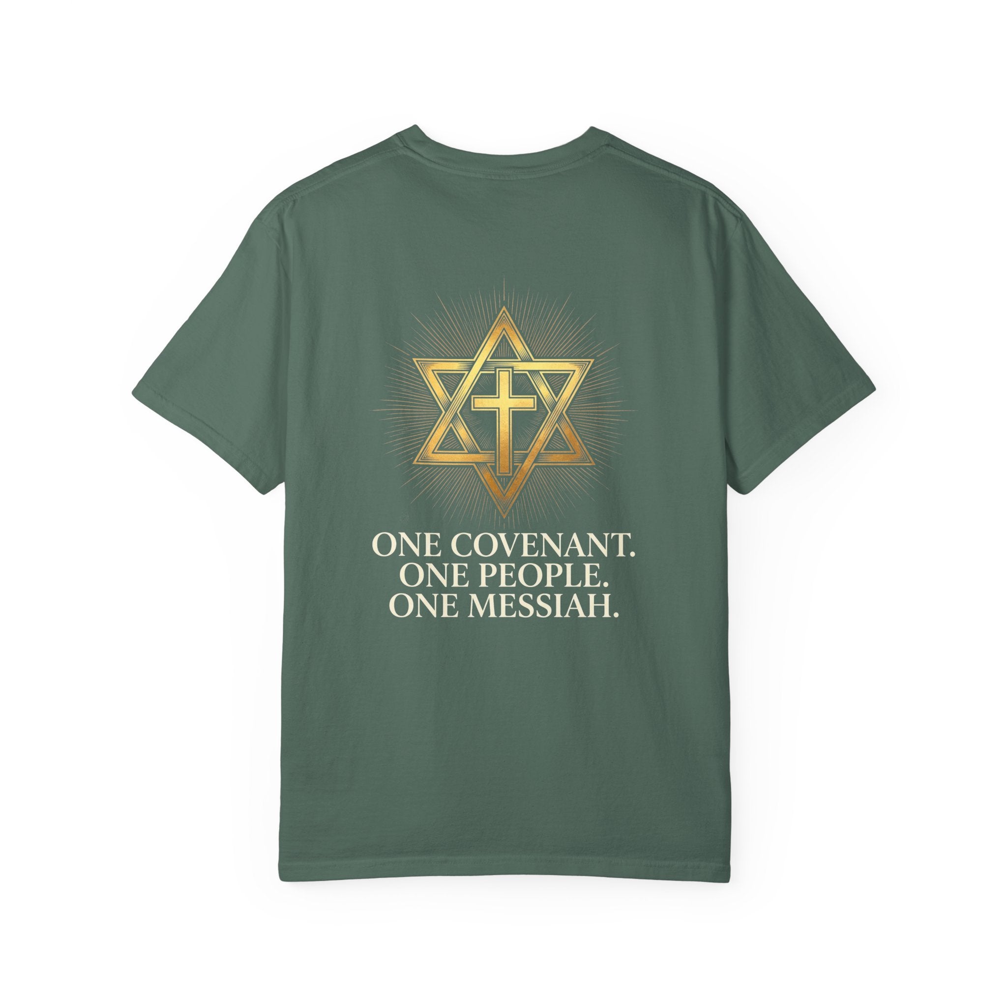 Christian Cross & Star Tee — "One Covenant. One People. One Messiah."