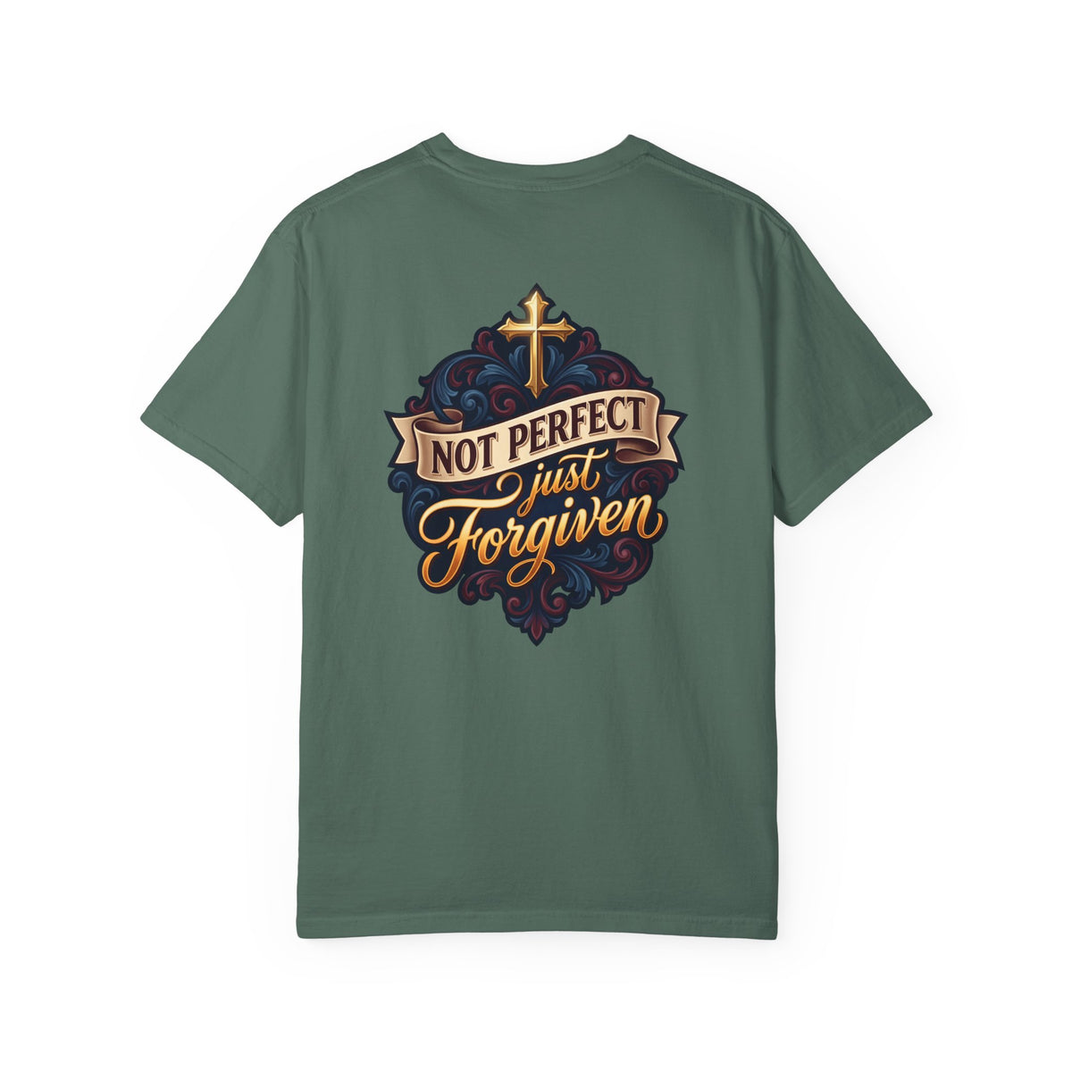 Christian Cross T-Shirt — "Not Perfect, Just Forgiven" Garment-Dyed Tee