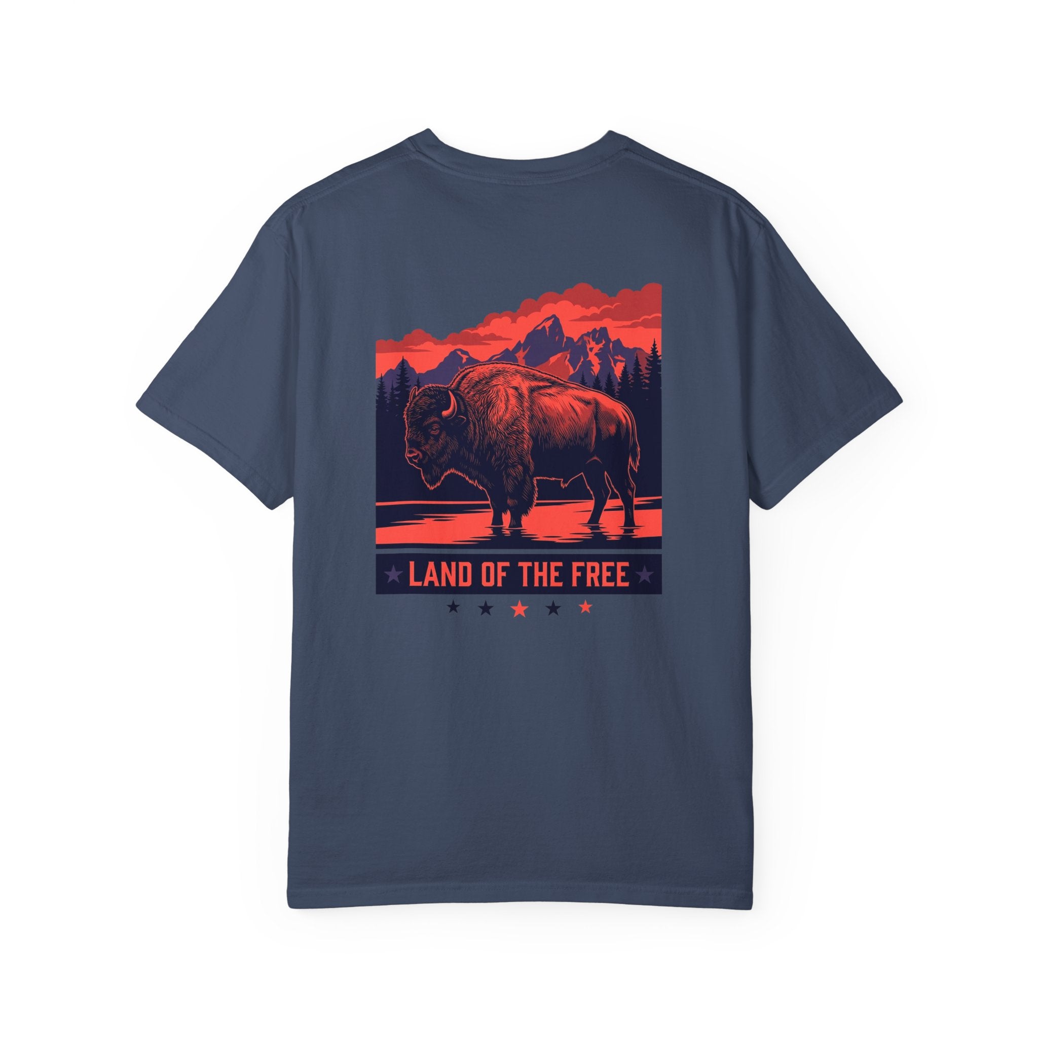 Americana Buffalo Tee — "Land of the Free" Garment-Dyed T-Shirt