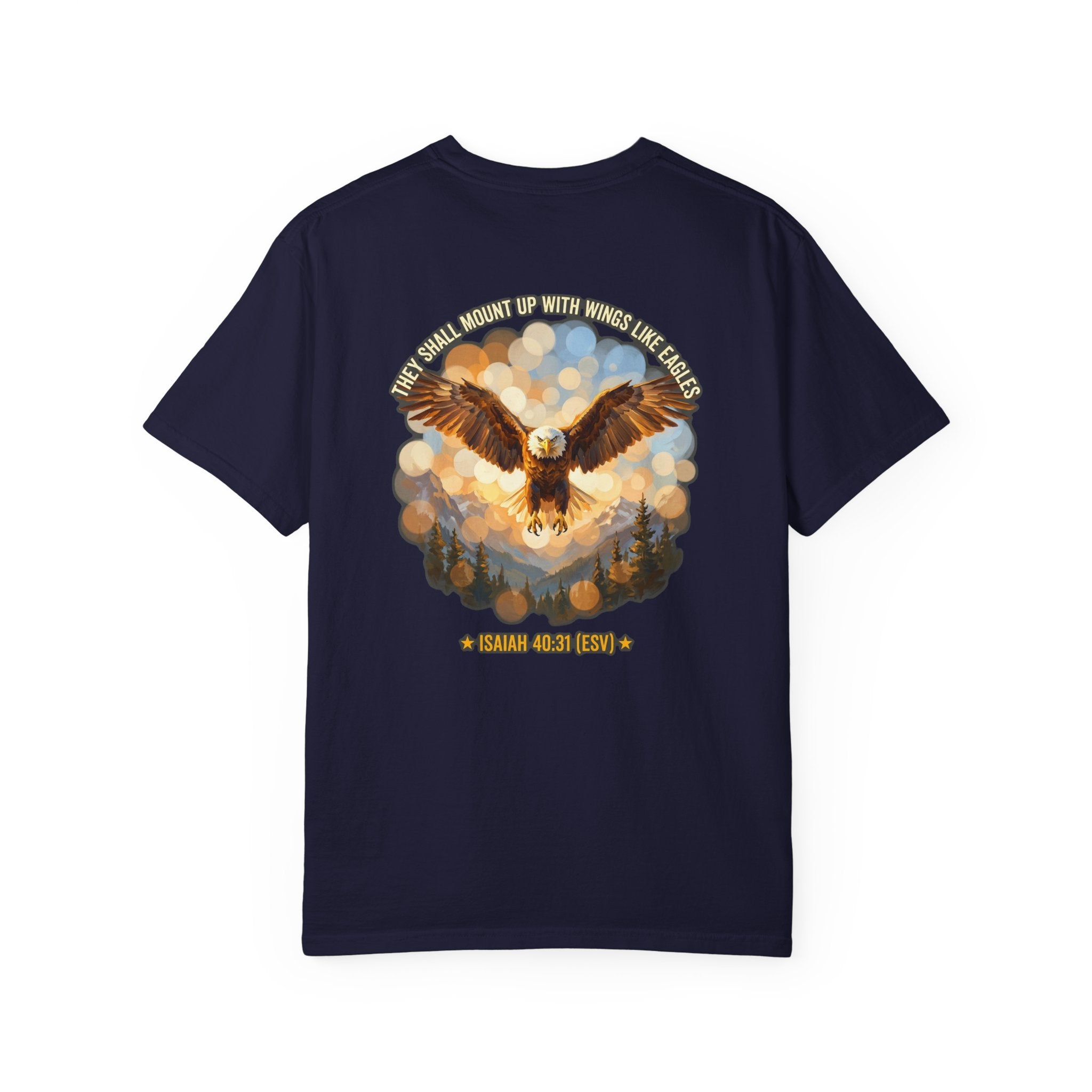 Eagle & Cross Christian T‑Shirt — "They Shall Mount Up with Wings" (Isaiah 40:31)