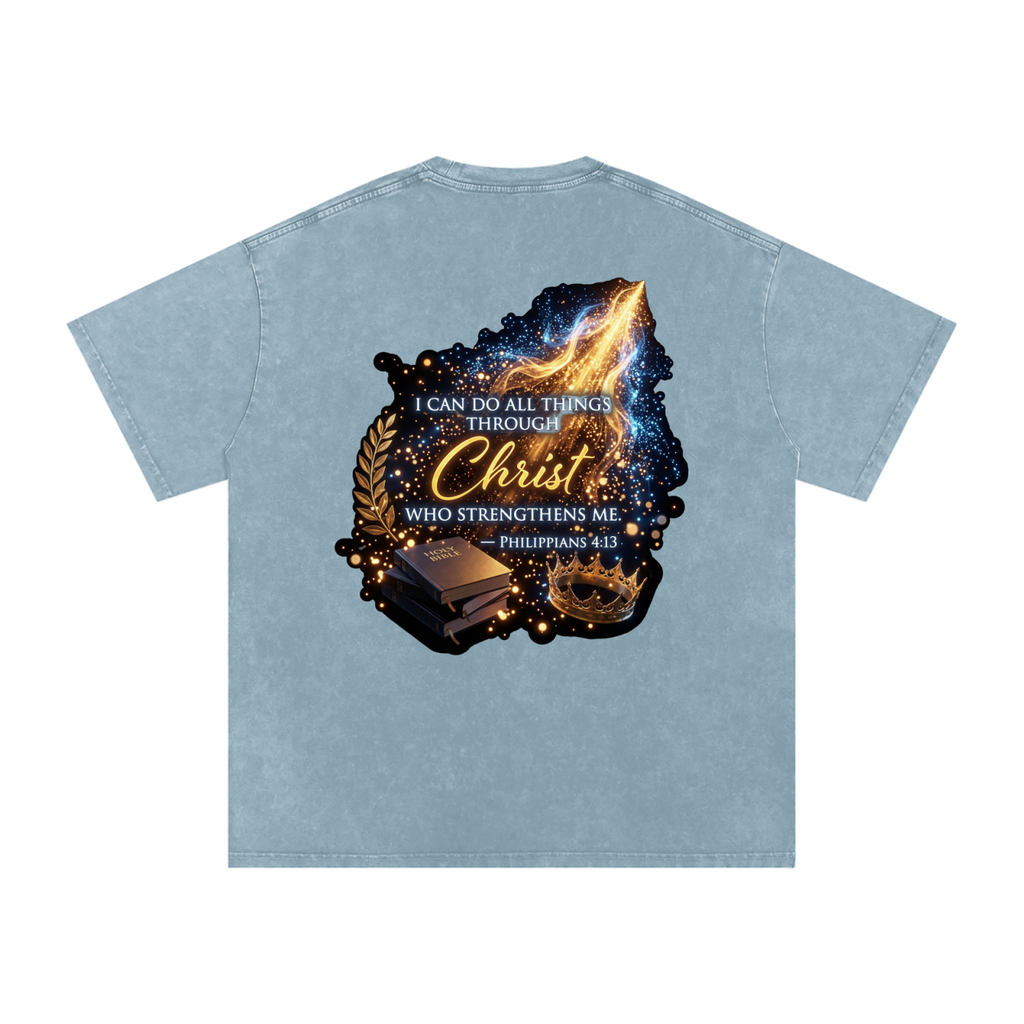 Through Christ Snow Washed Oversized Cotton T-Shirt