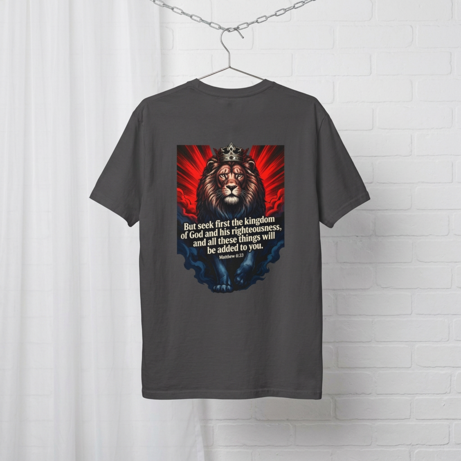 Christian Lion T-Shirt — 'But seek first the kingdom of God' Scripture Tee