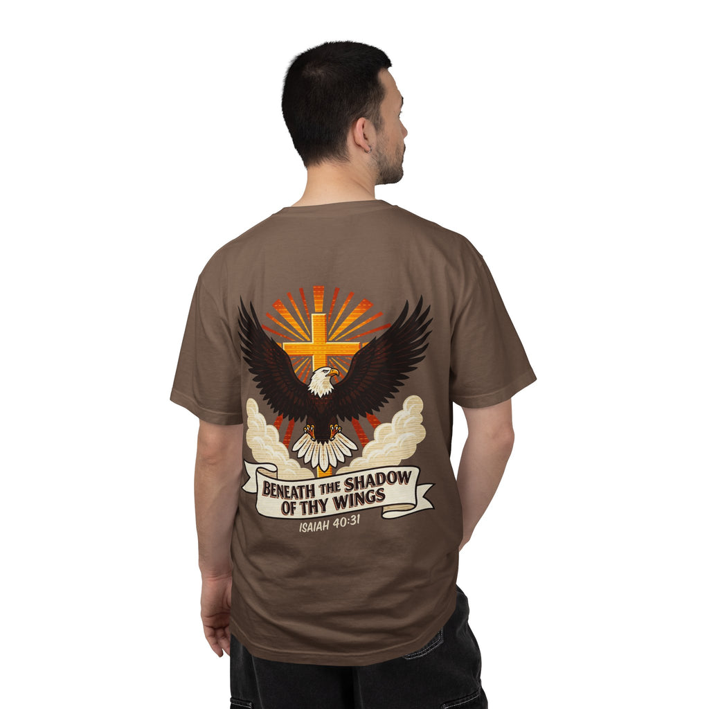 Christian Eagle Cross T‑Shirt — "Beneath the Shadow of Thy Wings" (Isaiah 40:3)