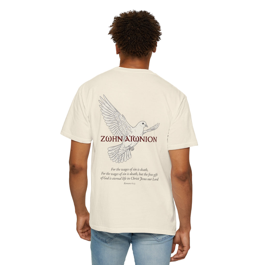Christian Dove T-Shirt — Three Crosses Front & Dove Back with Scripture