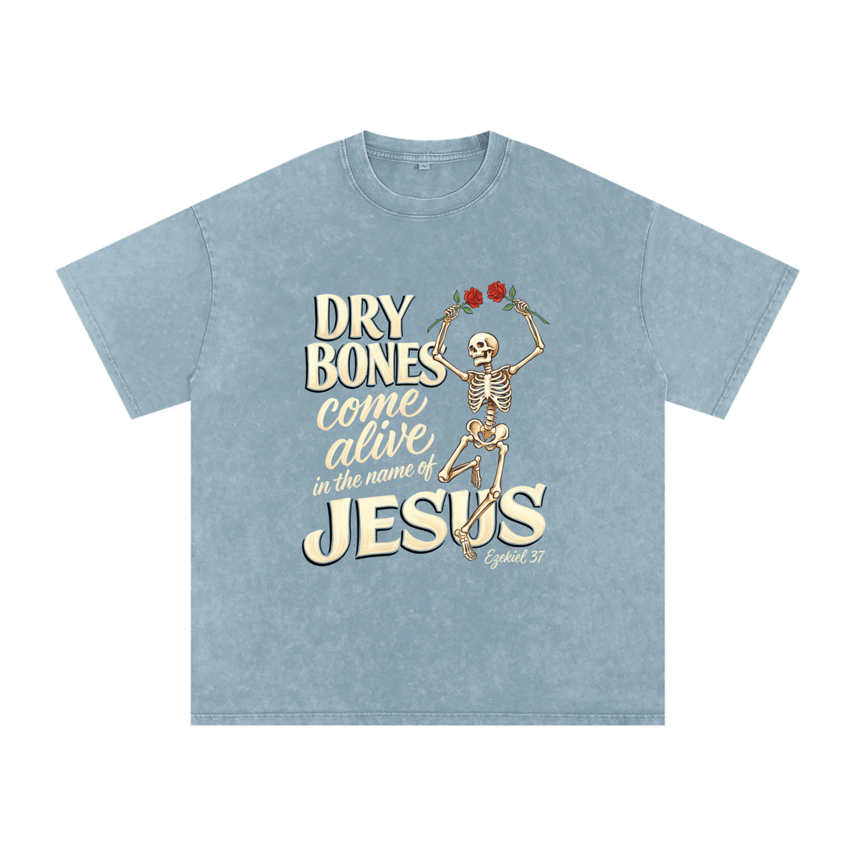Dry Bones Snow Washed Oversized Cotton T-Shirt