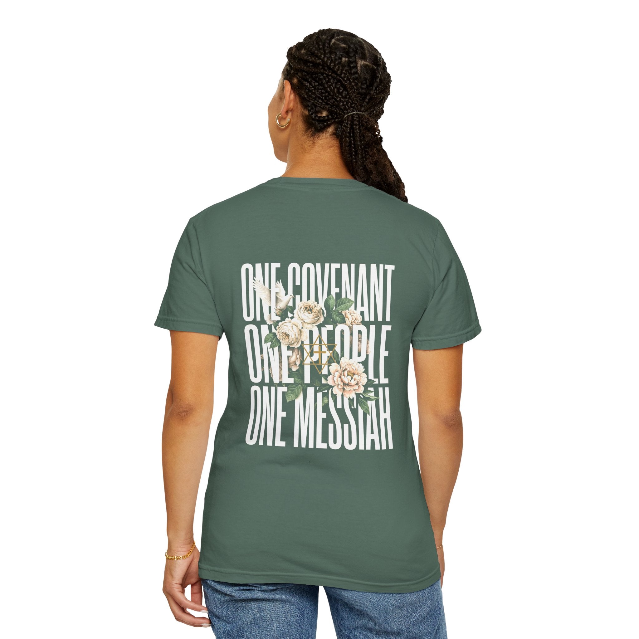 One Covenant One People One Messiah T-Shirt — Christian Cross Floral Tee