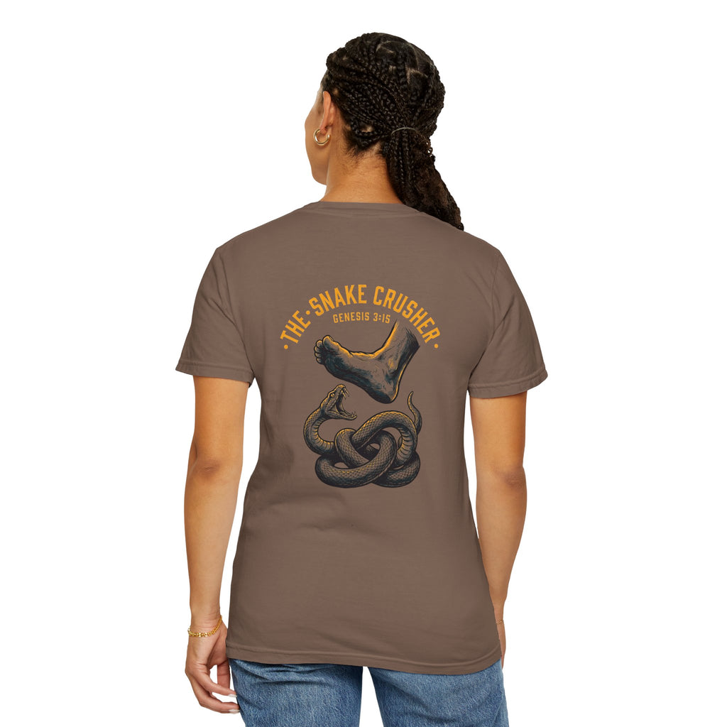 Snake Crusher T‑Shirt — Foot Crushing Serpent Graphic with Cross