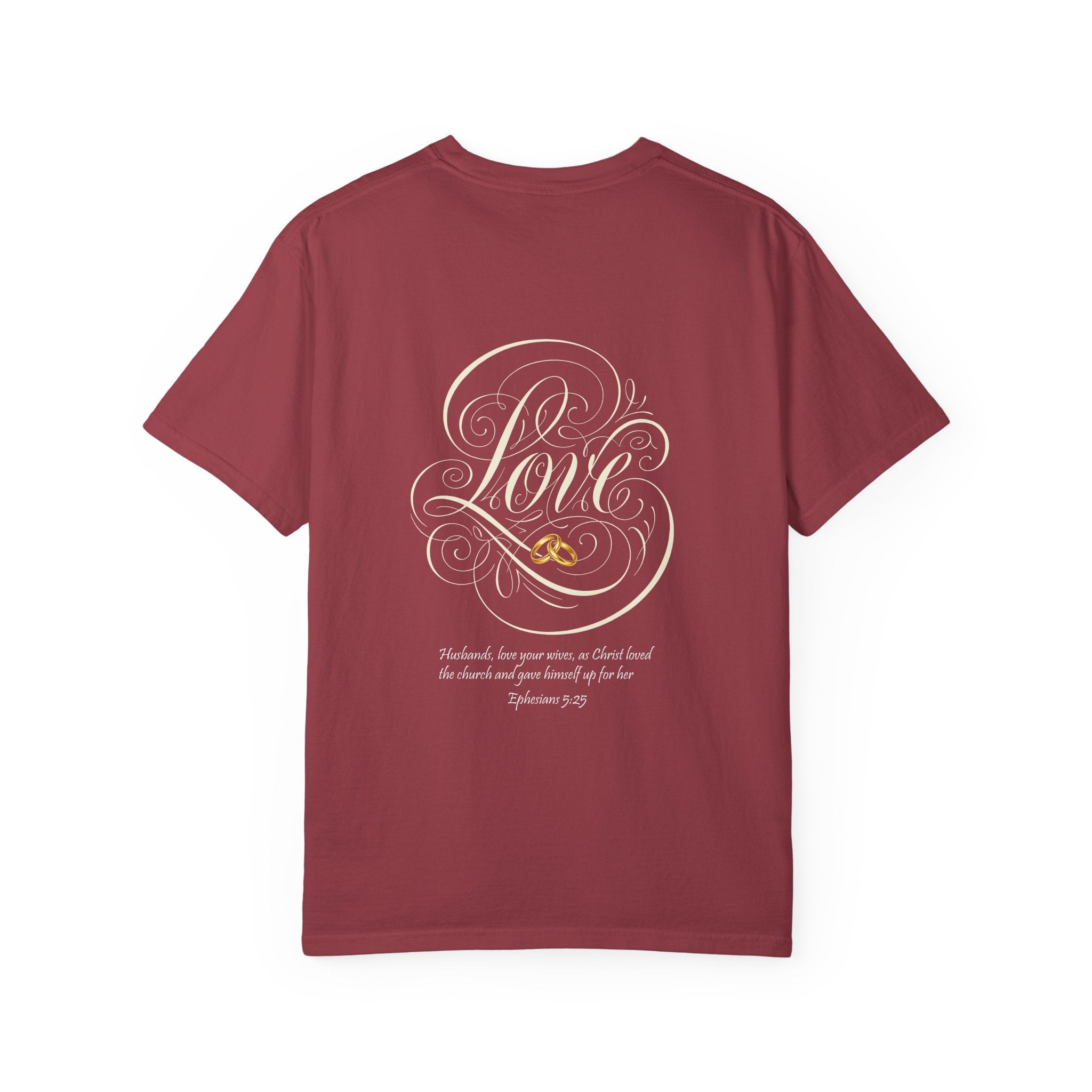 Christian Love Tee — Scripture Cross Back Design (1 John 4:19)