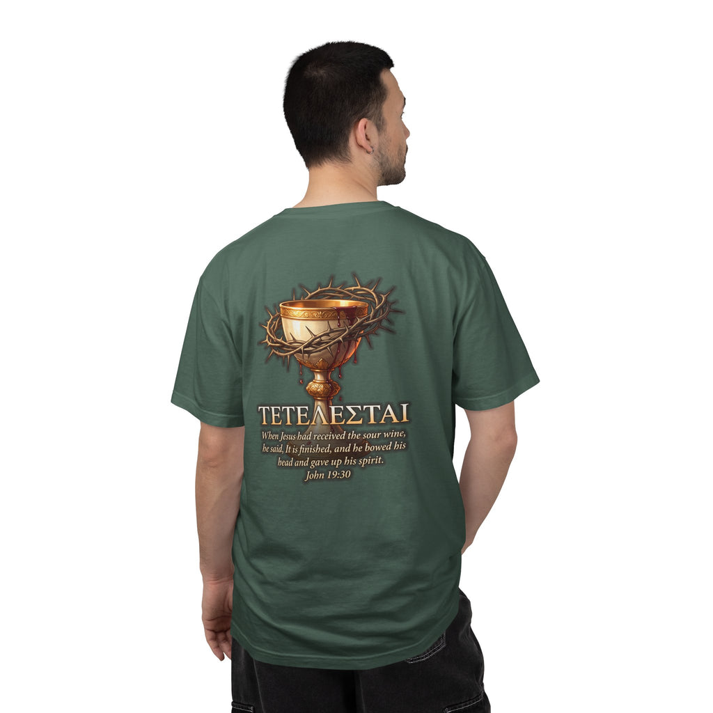 Christian Cross T-Shirt — 'Teteteazai' Chalice Scripture Tee (John 19:30)