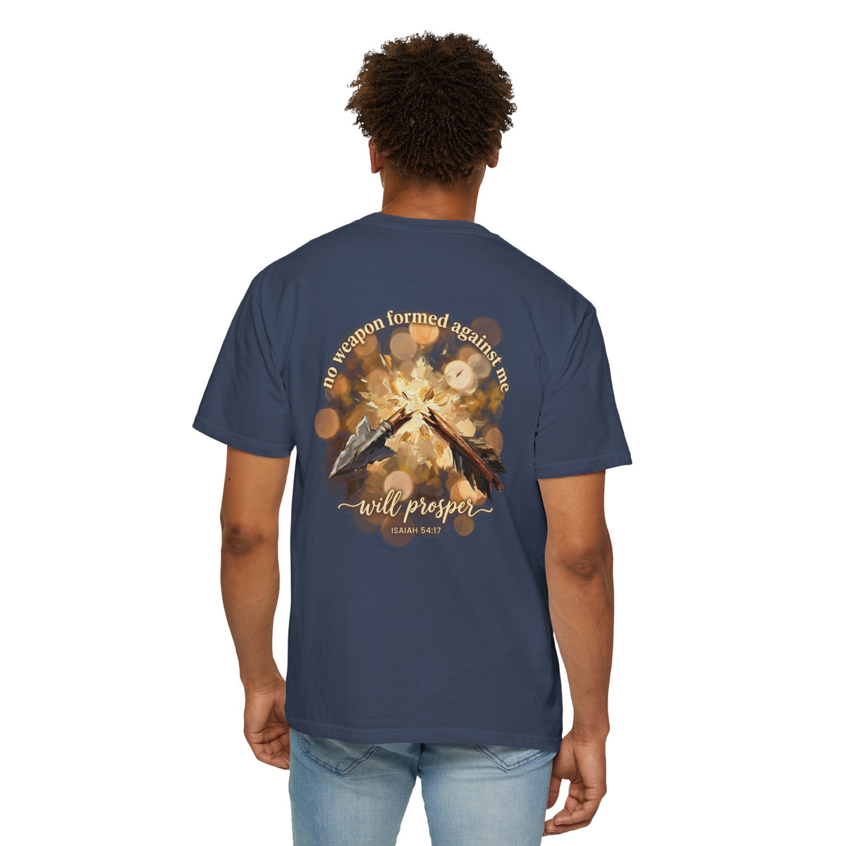 Christian Cross T-Shirt — "No Weapon Formed Against Me Will Prosper" Psalm 118:6 Graphic Tee