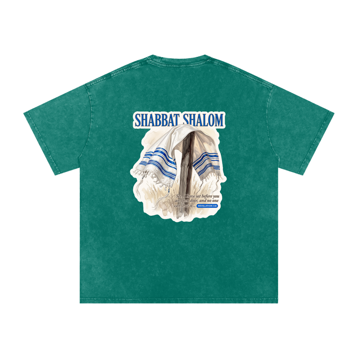 Shabbat Shalom Snow Washed Oversized Cotton T-Shirt