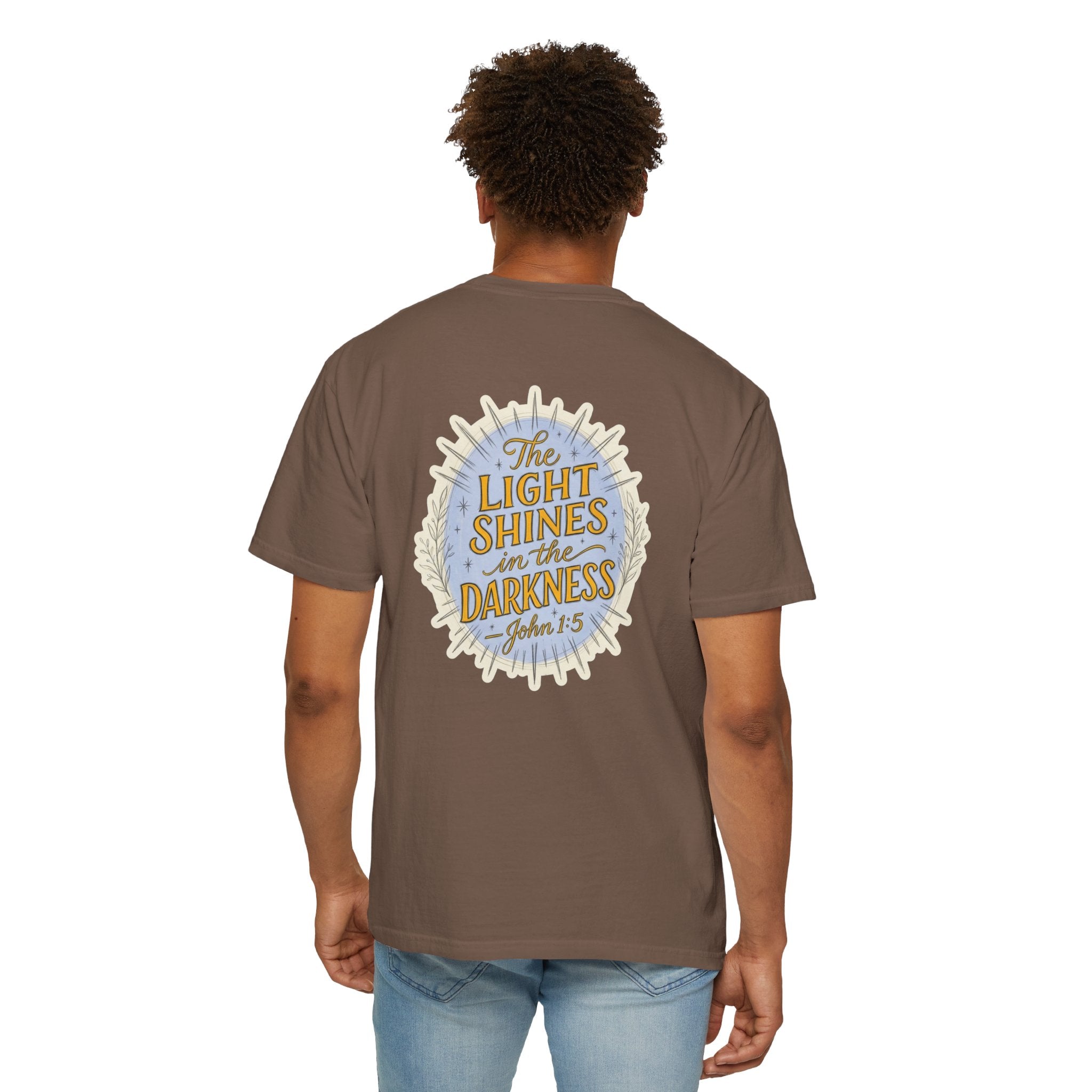 Christian T-Shirt — “The Light Shines in the Darkness” Faith Tee