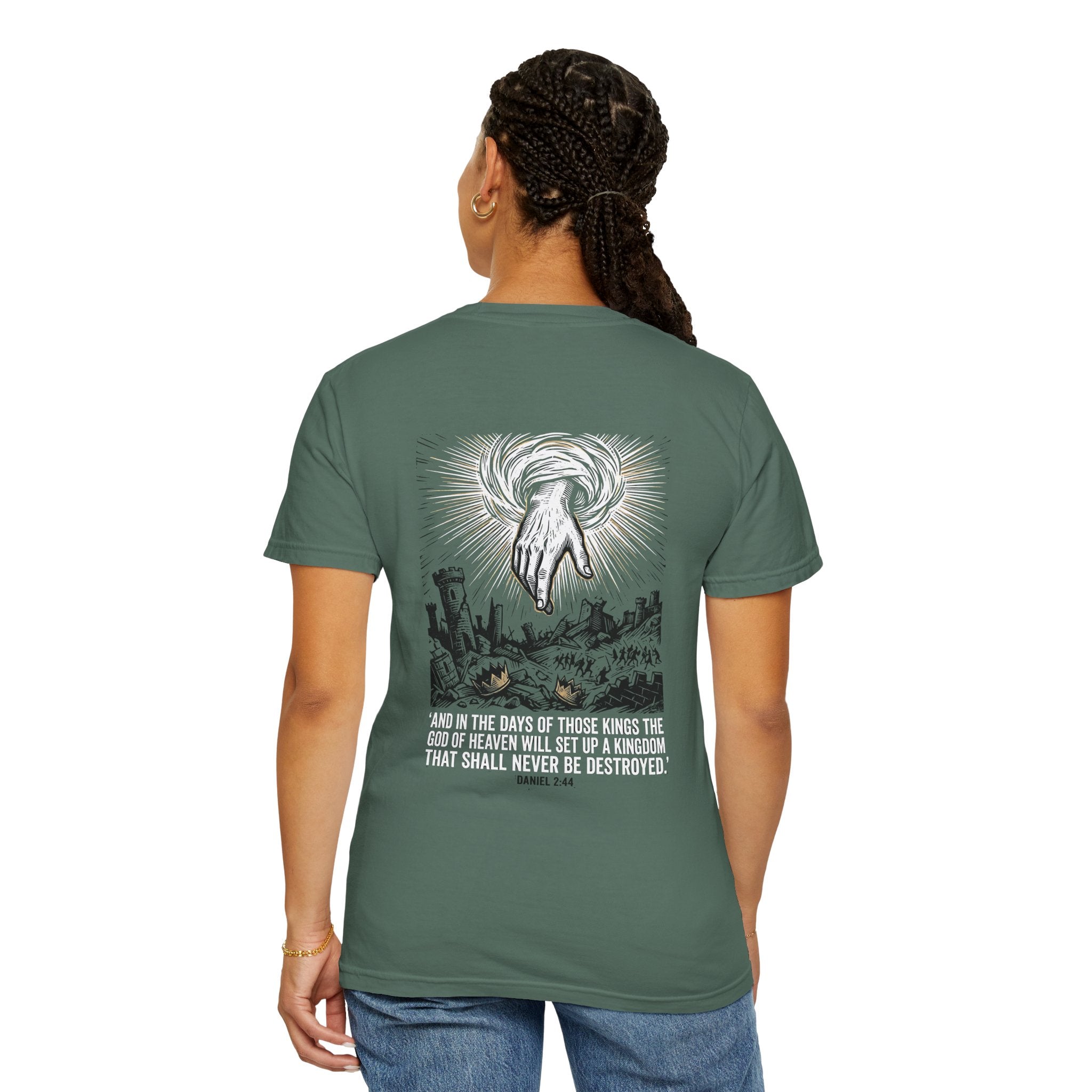 Christian Cross T-Shirt — 'Kingdom That Shall Never Be Destroyed' Graphic Tee