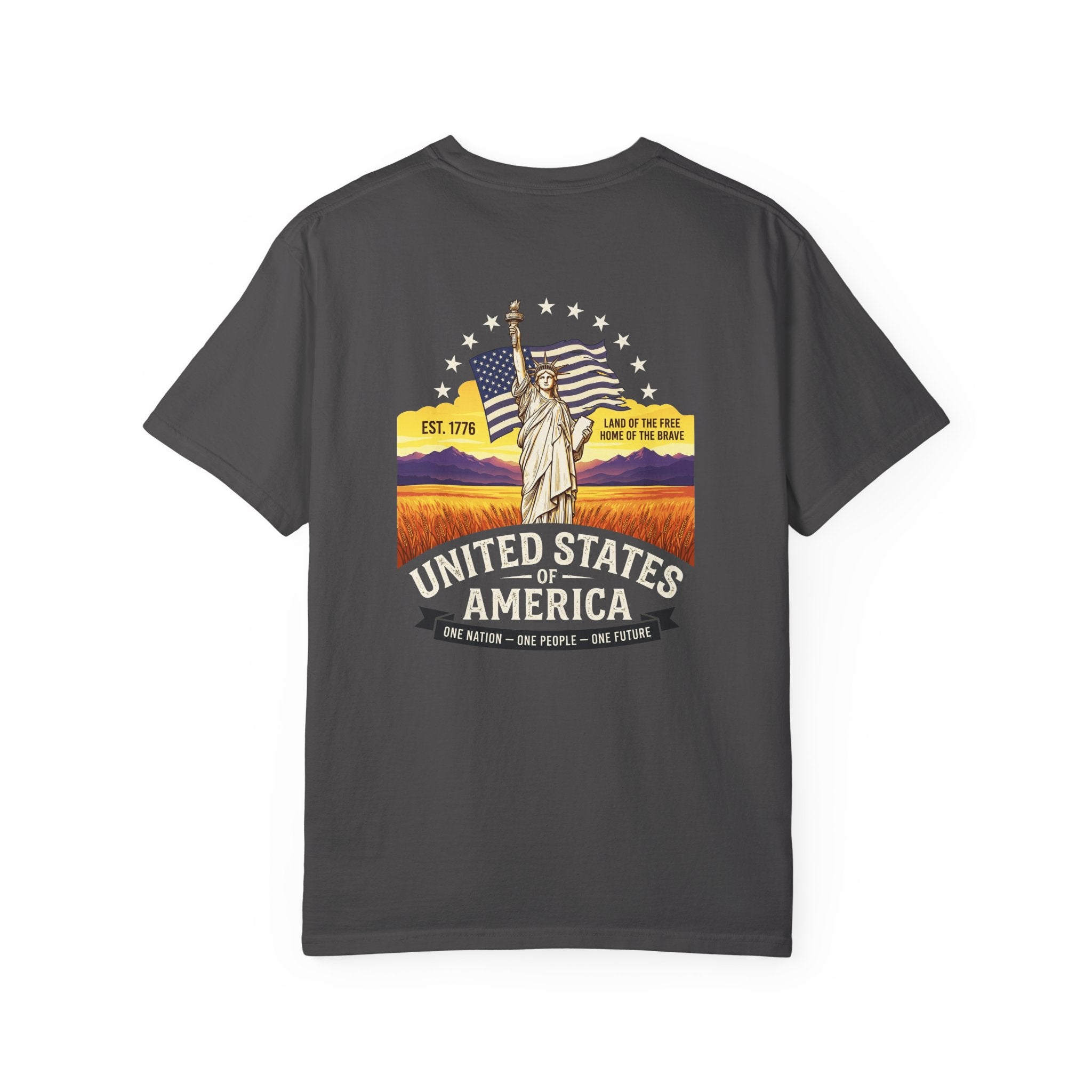 America Graphic T-Shirt — United States Vintage Statue of Liberty Back Print