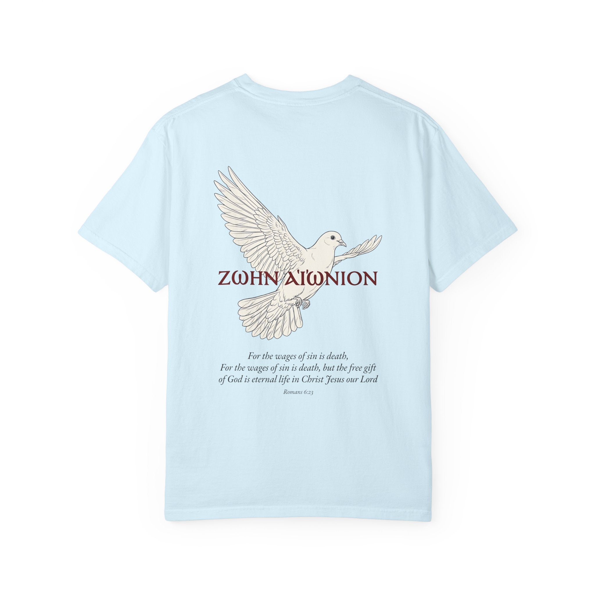 Christian Dove T-Shirt — Three Crosses Front & Dove Back with Scripture