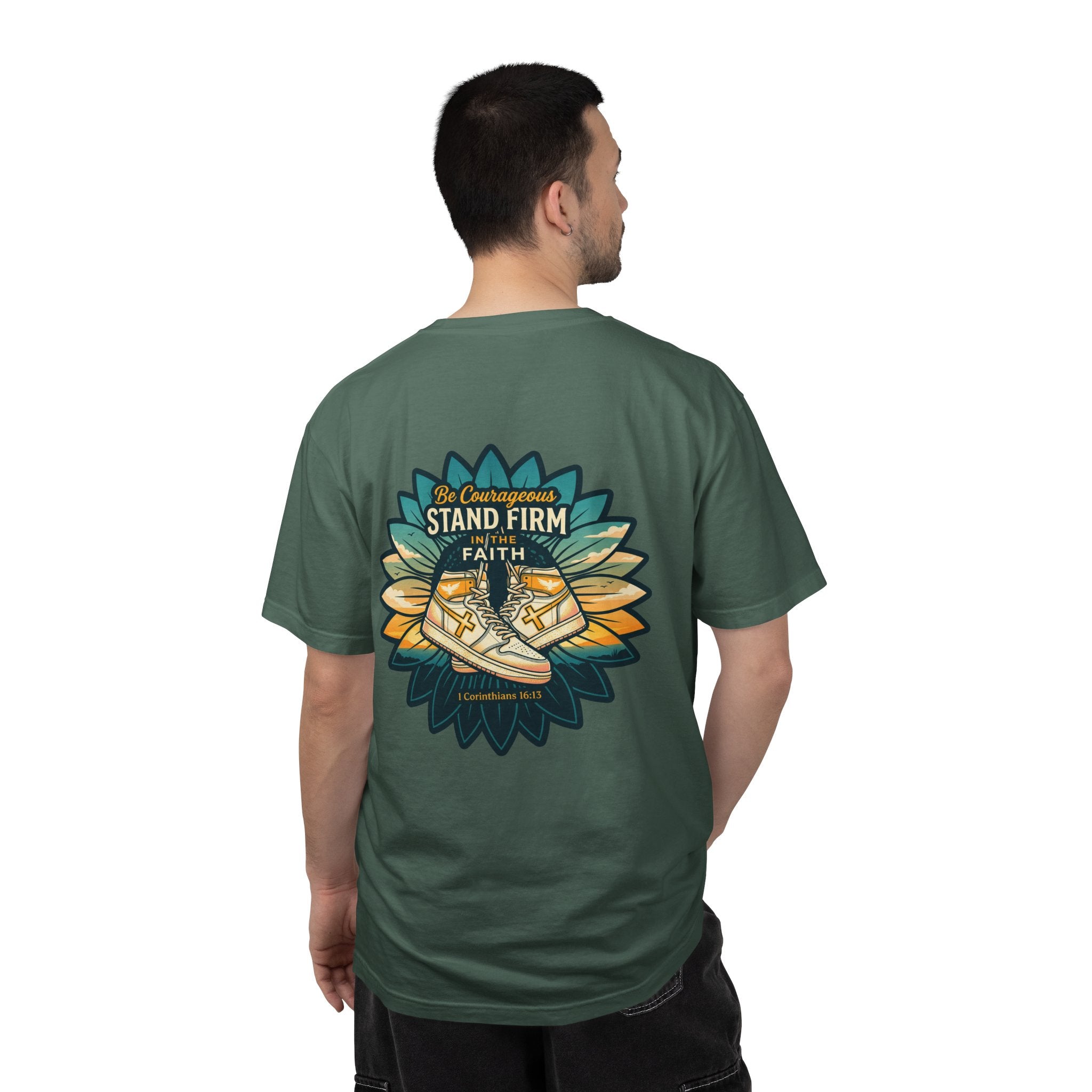 Faith Cross T‑Shirt — "Be Courageous, Stand Firm" Graphic Tee