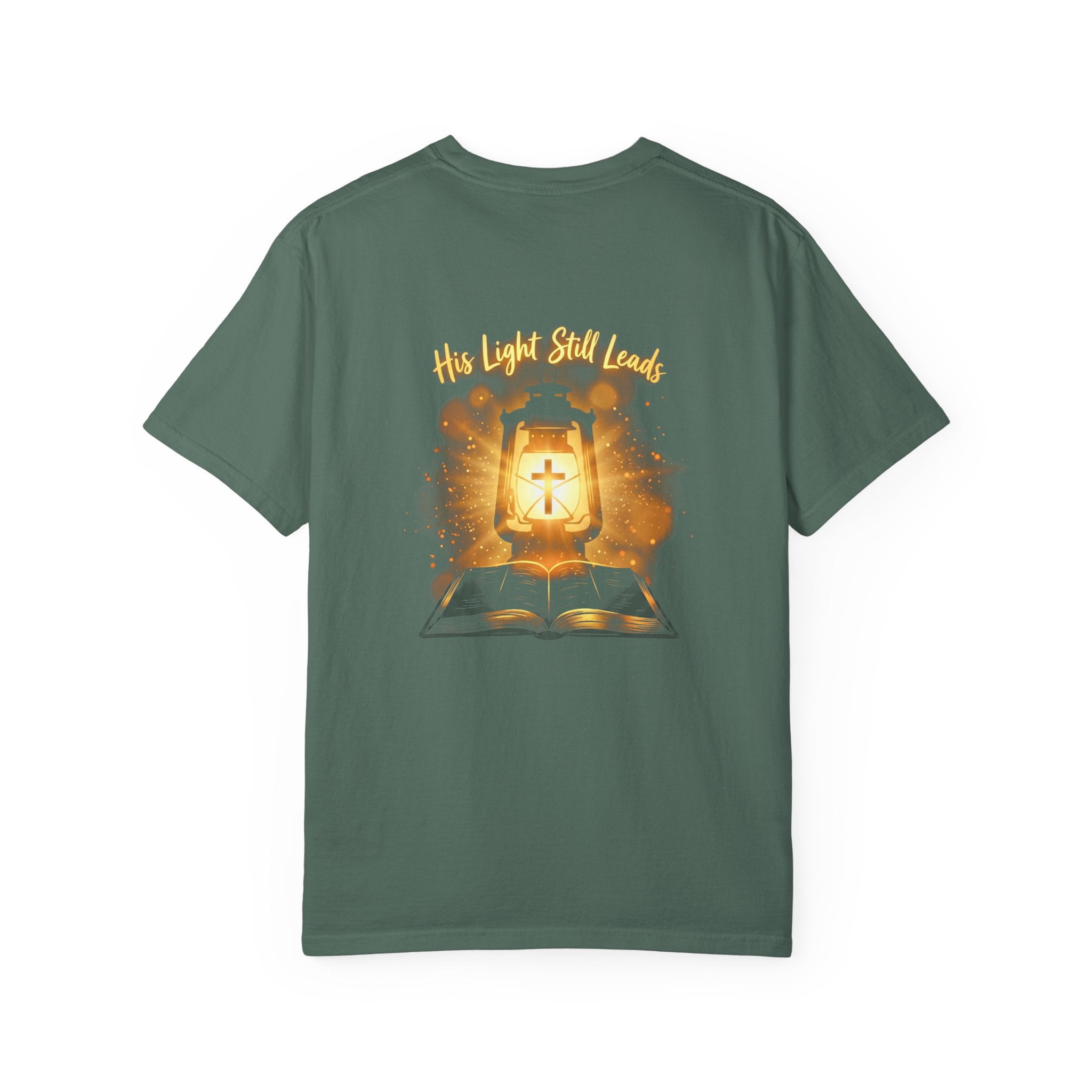 Christian Cross T-Shirt — “His Light Still Leads” Bible Graphic Tee
