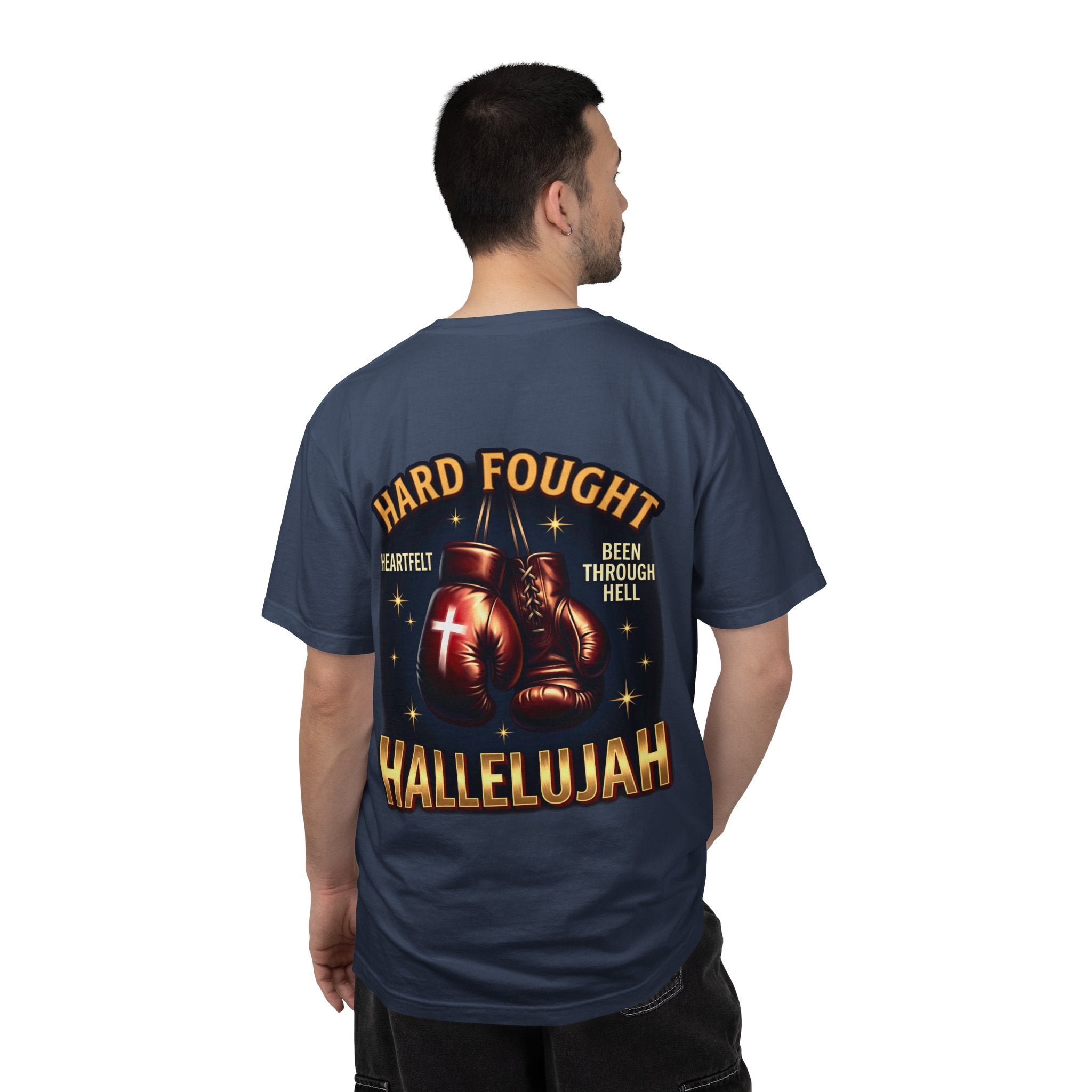 Hallelujah Boxing T-Shirt — "Hard Fought, Been Through Hell" Christian Graphic Tee
