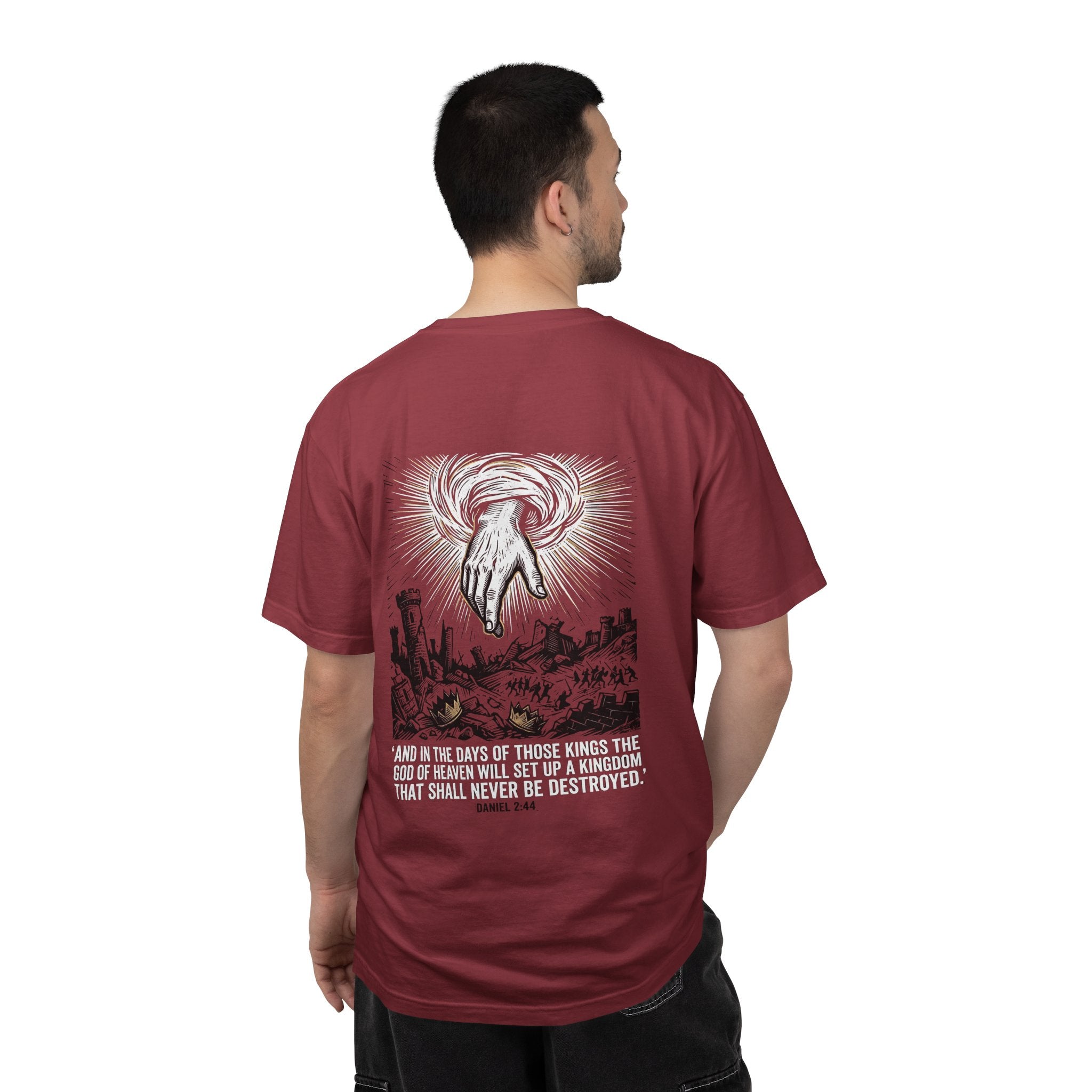 Christian Cross T-Shirt — 'Kingdom That Shall Never Be Destroyed' Graphic Tee