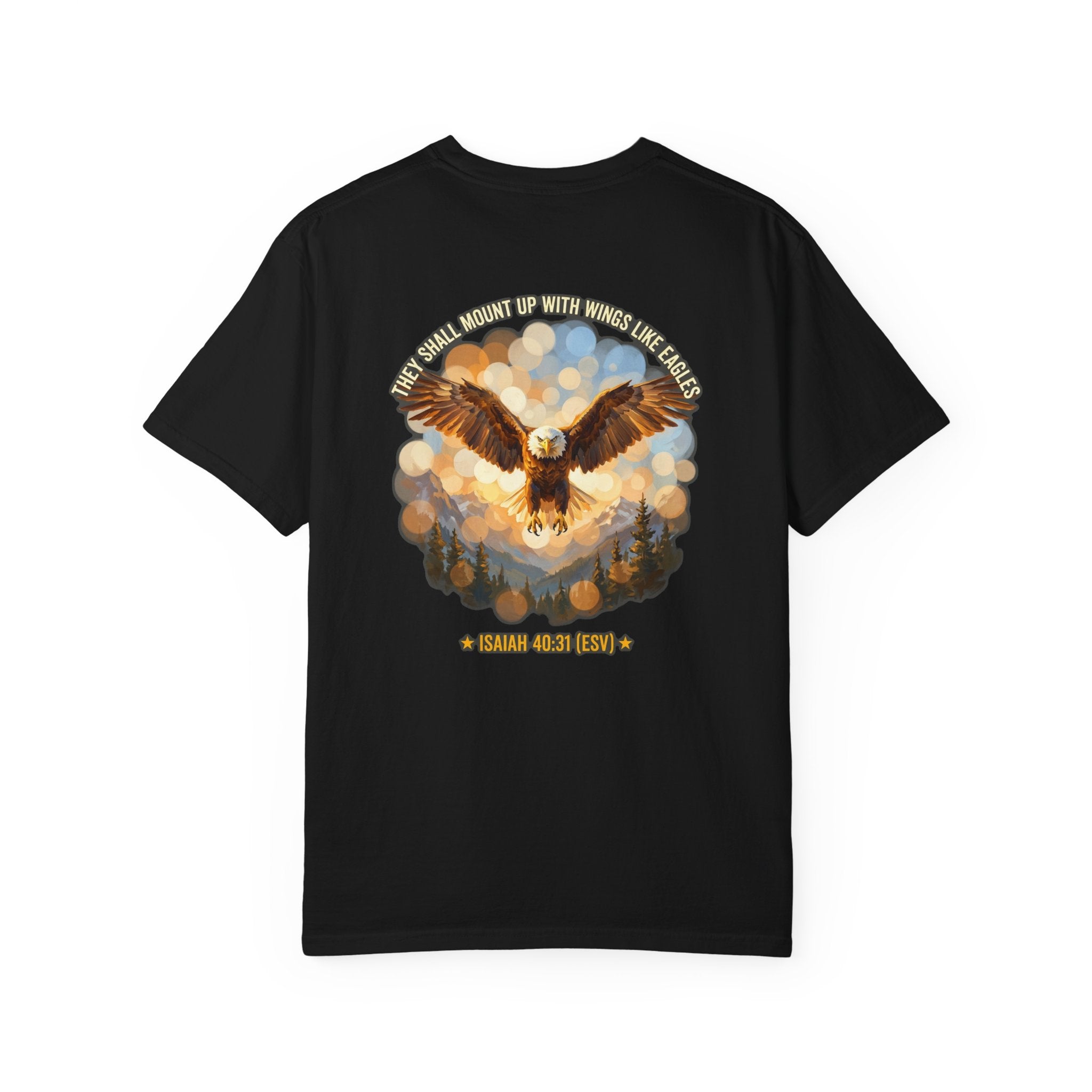 Eagle & Cross Christian T‑Shirt — "They Shall Mount Up with Wings" (Isaiah 40:31)