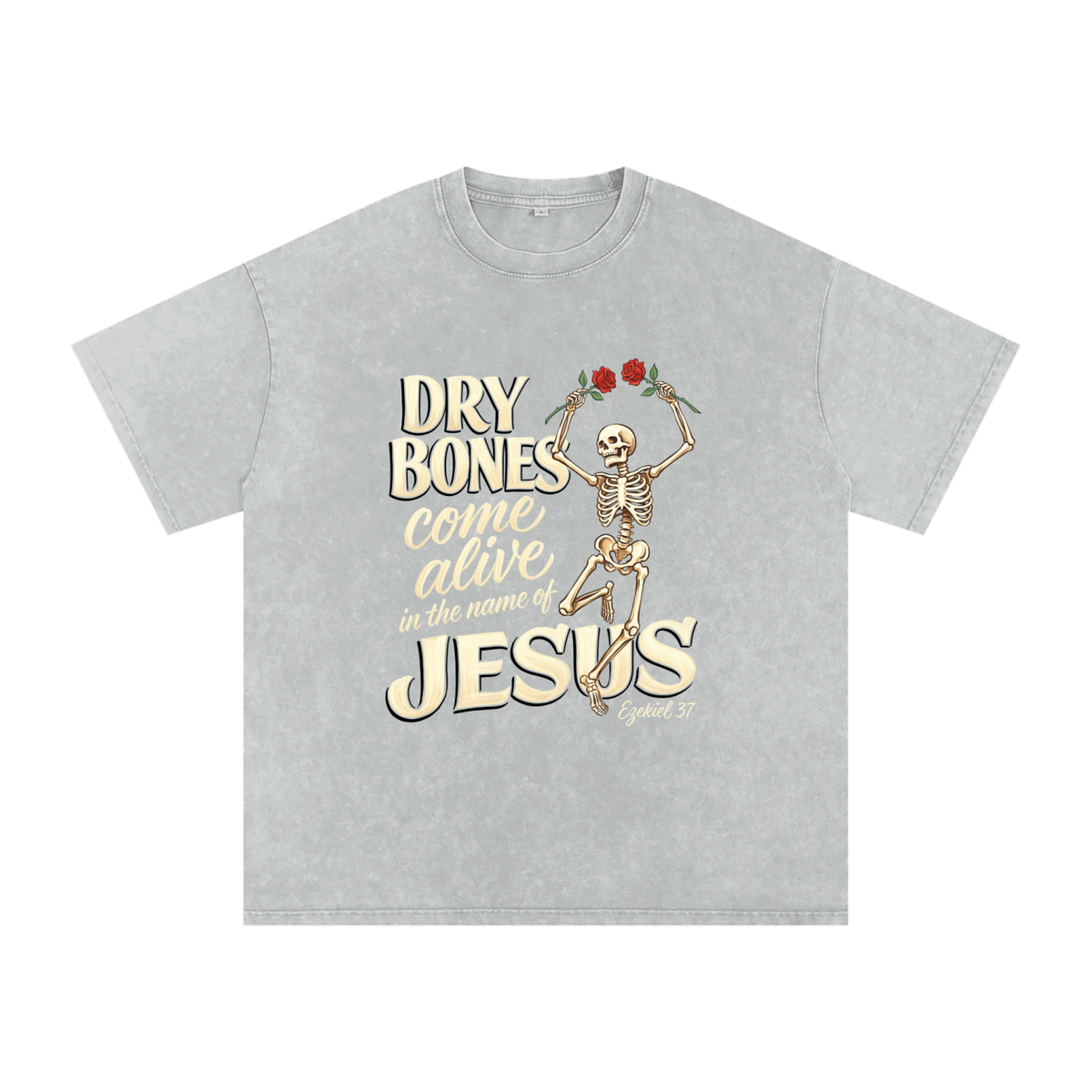 Dry Bones Snow Washed Oversized Cotton T-Shirt