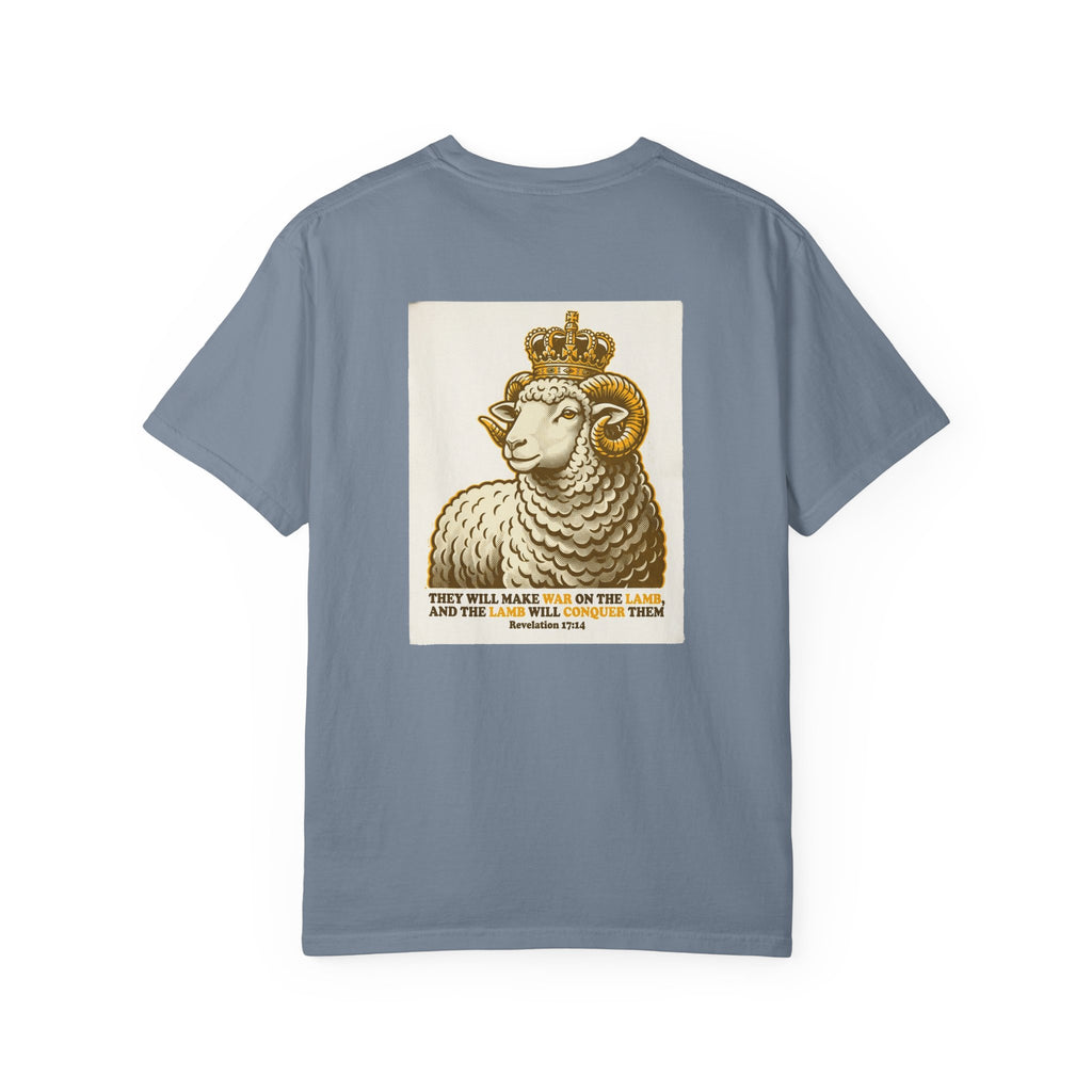 Crowned Lamb Graphic Tee — 'They Will Make War' Religious Vintage-Style T-Shirt
