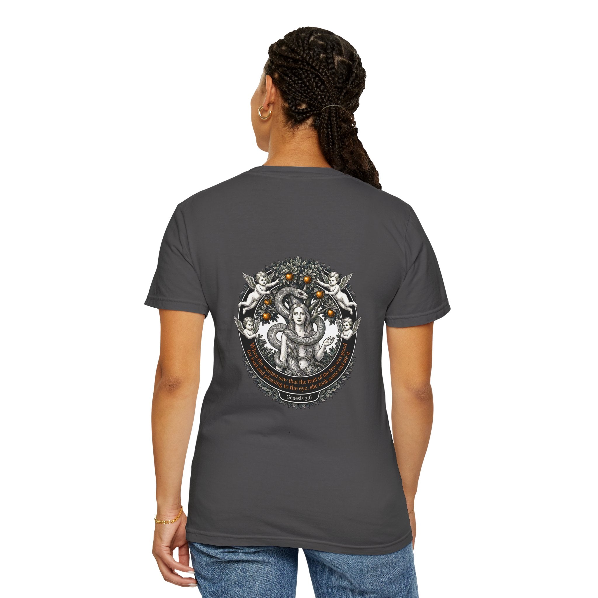 Religious Graphic T-Shirt — Vintage Cross Front & Ornate Back Illustration